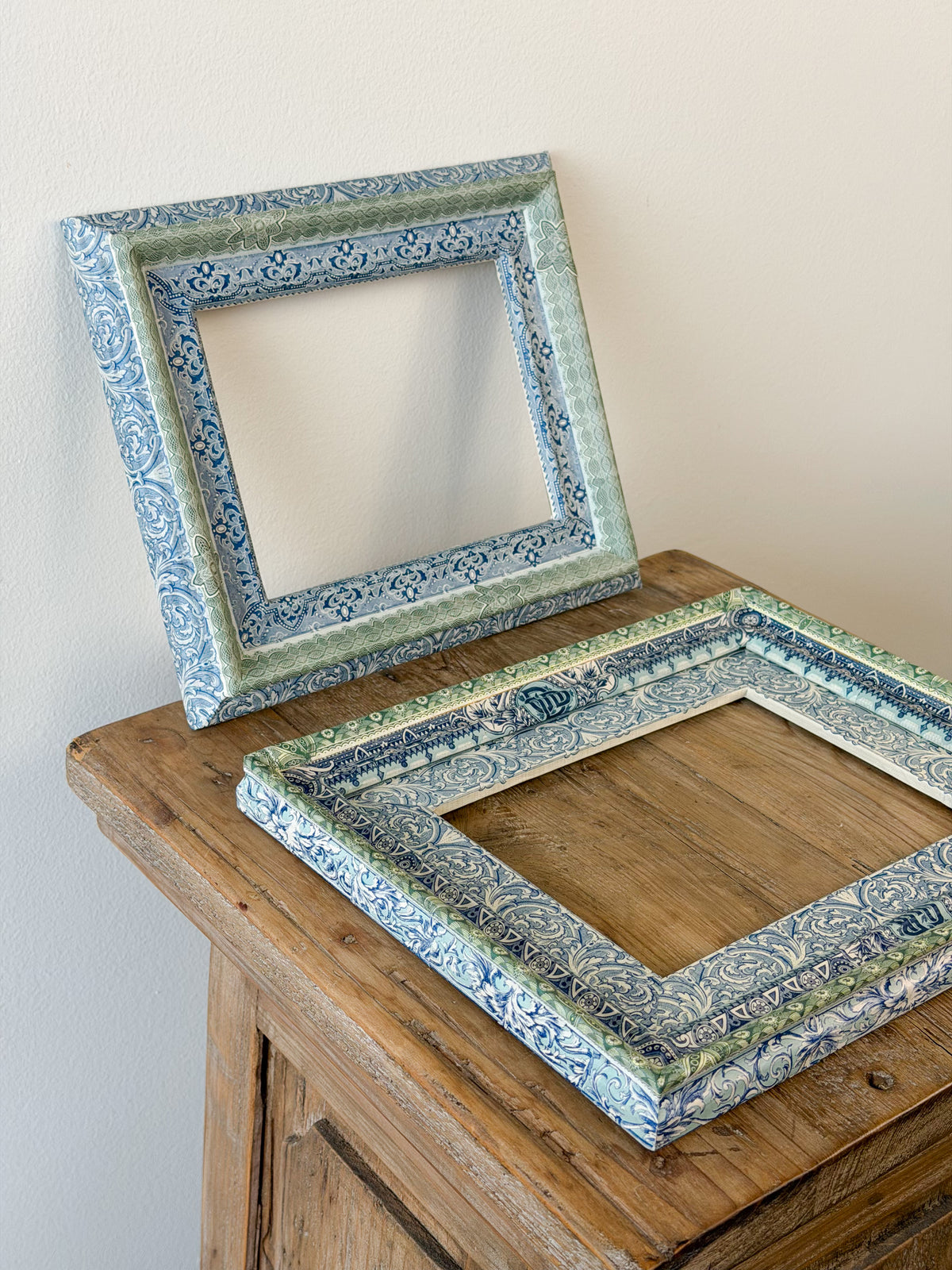 French Découpage Frame Pair No. I | Blue/Green Ridges