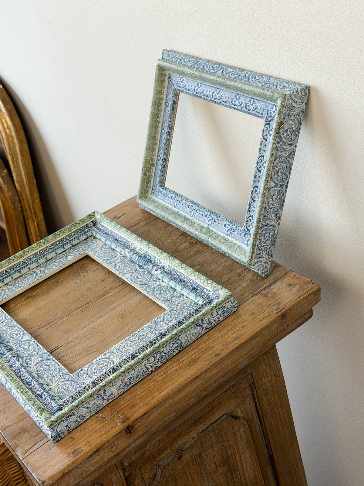 French Découpage Frame Pair No. I | Blue/Green Ridges