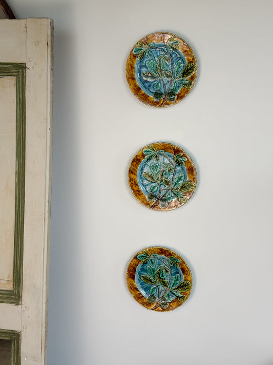 Antique French Majolica Chestnut Leaf Plate