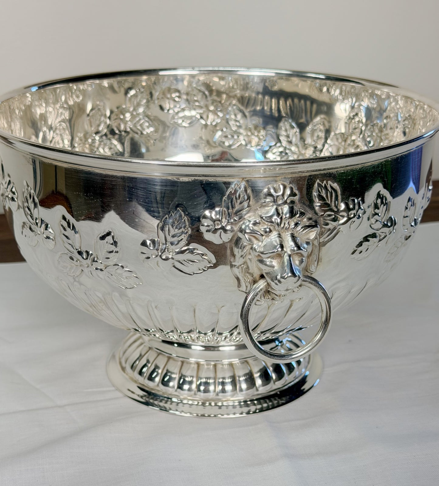 English Silverplate Pedestal Bowl with Lion’s Head Rings