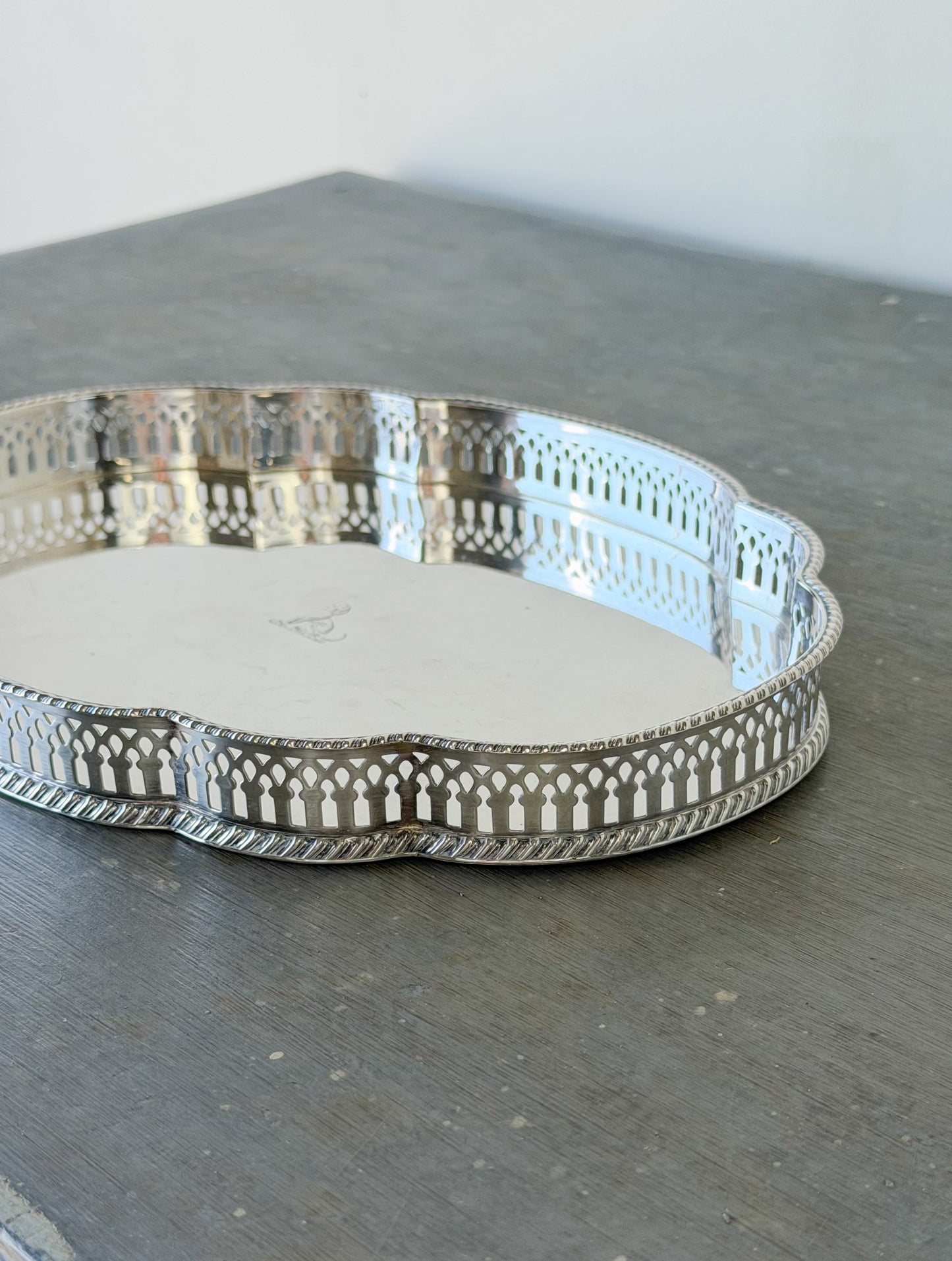 Vintage English Silverplate Scalloped Gallery Tray