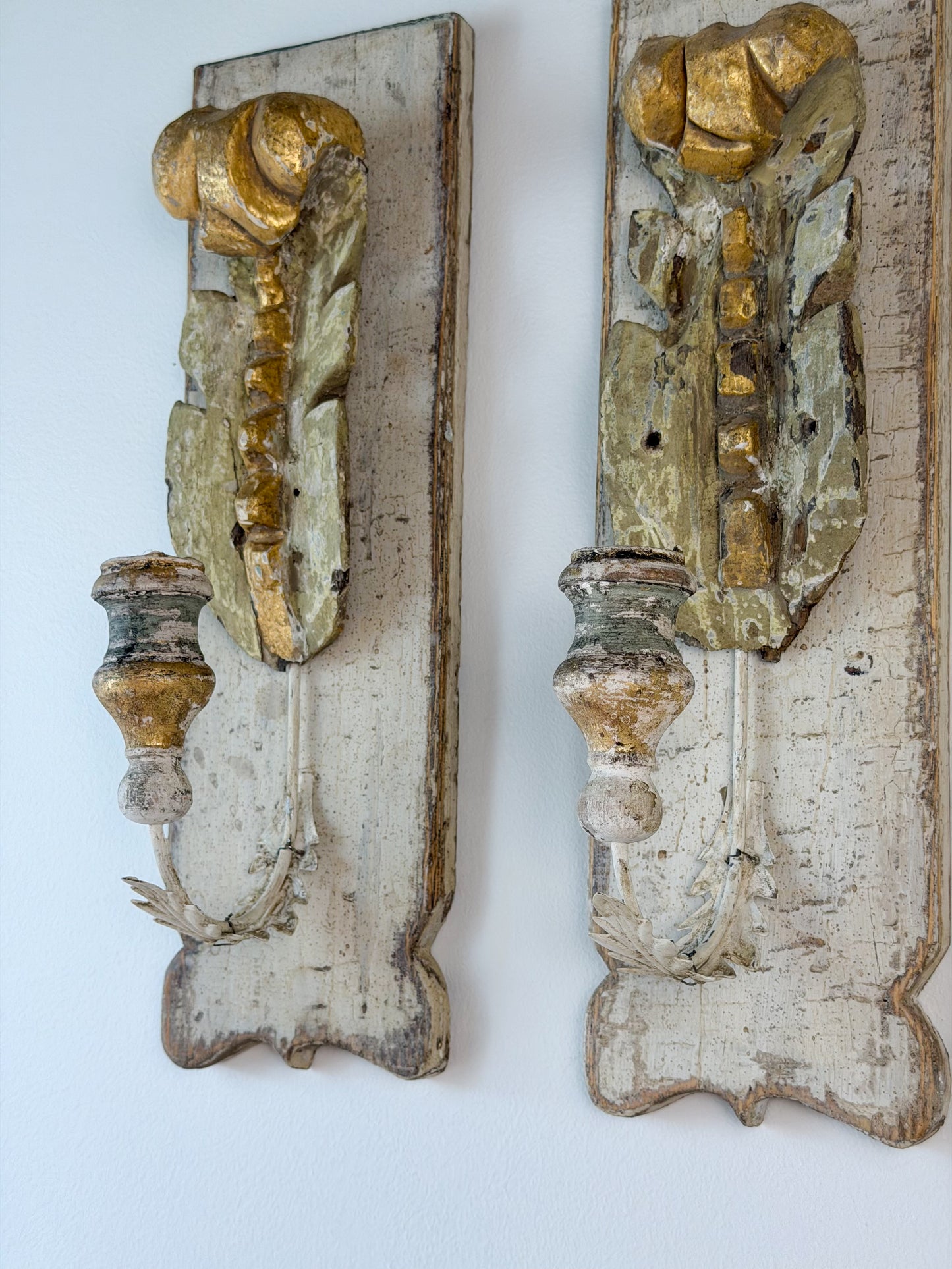 Architectural Salvage Candle Sconce Pair (Linen/Sage)