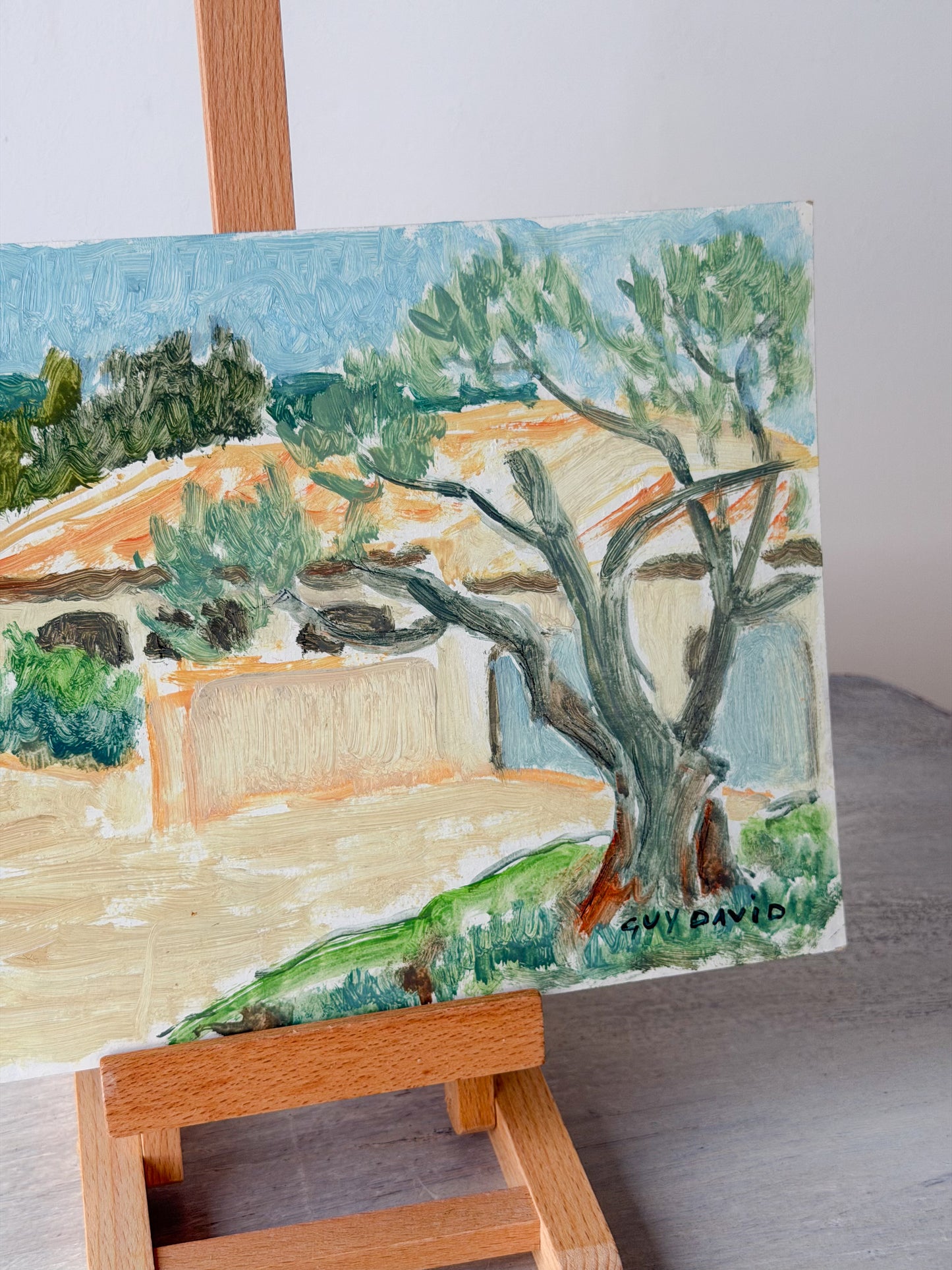 Small Gouache on Cardboard Landscape Painting