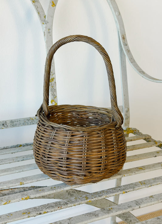 Petite Vintage Woven Rattan Basket (Darker Brown)