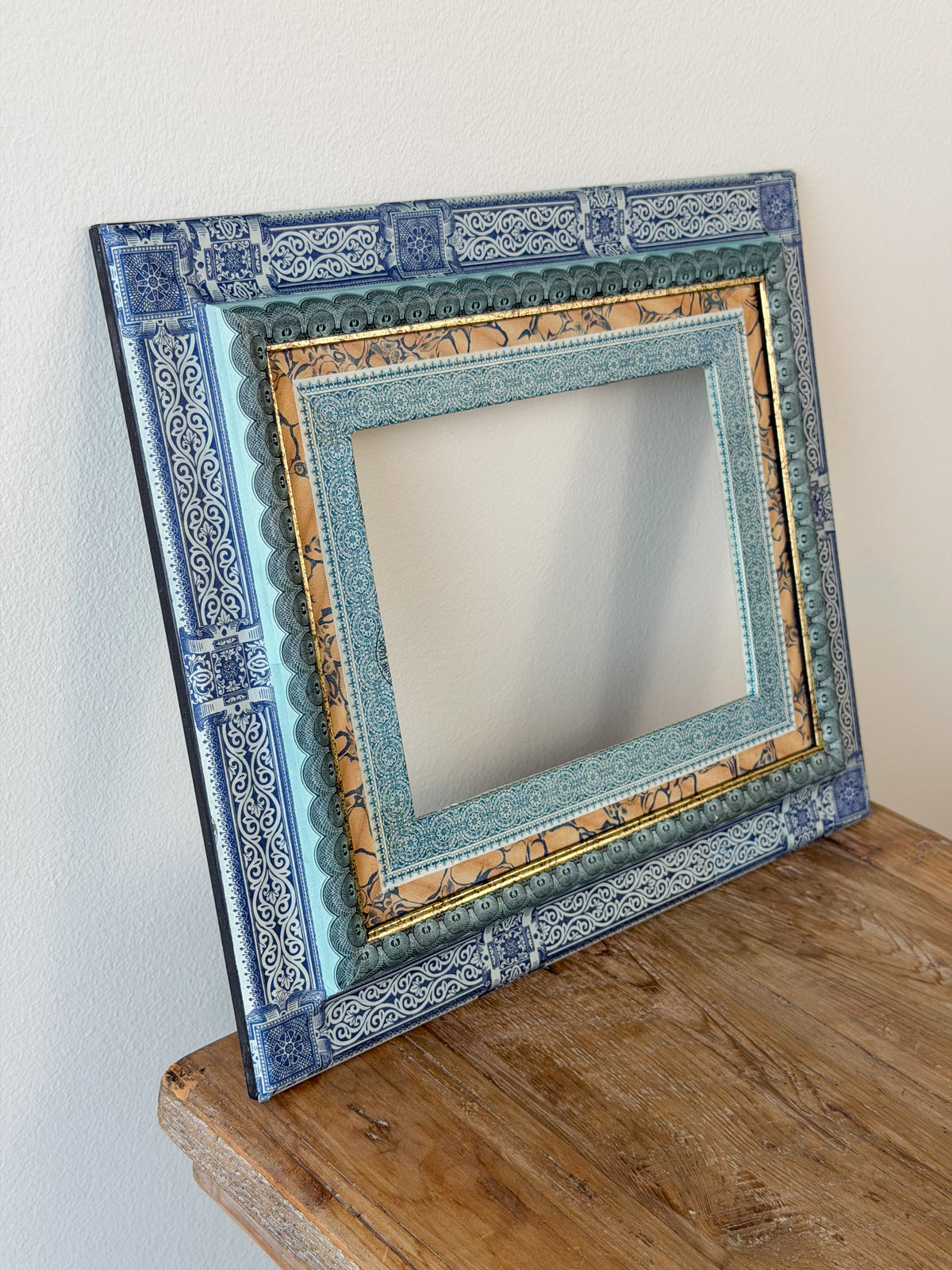French Découpage Frame No. IX | Blue/Black Marbled + Metallic