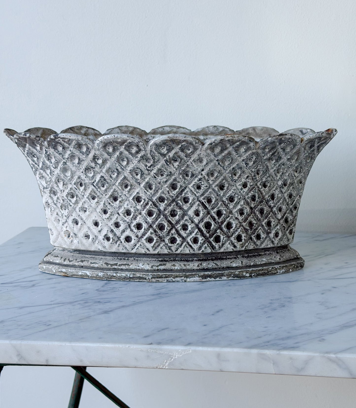 Antique French Cast Iron Scalloped Planter Pair