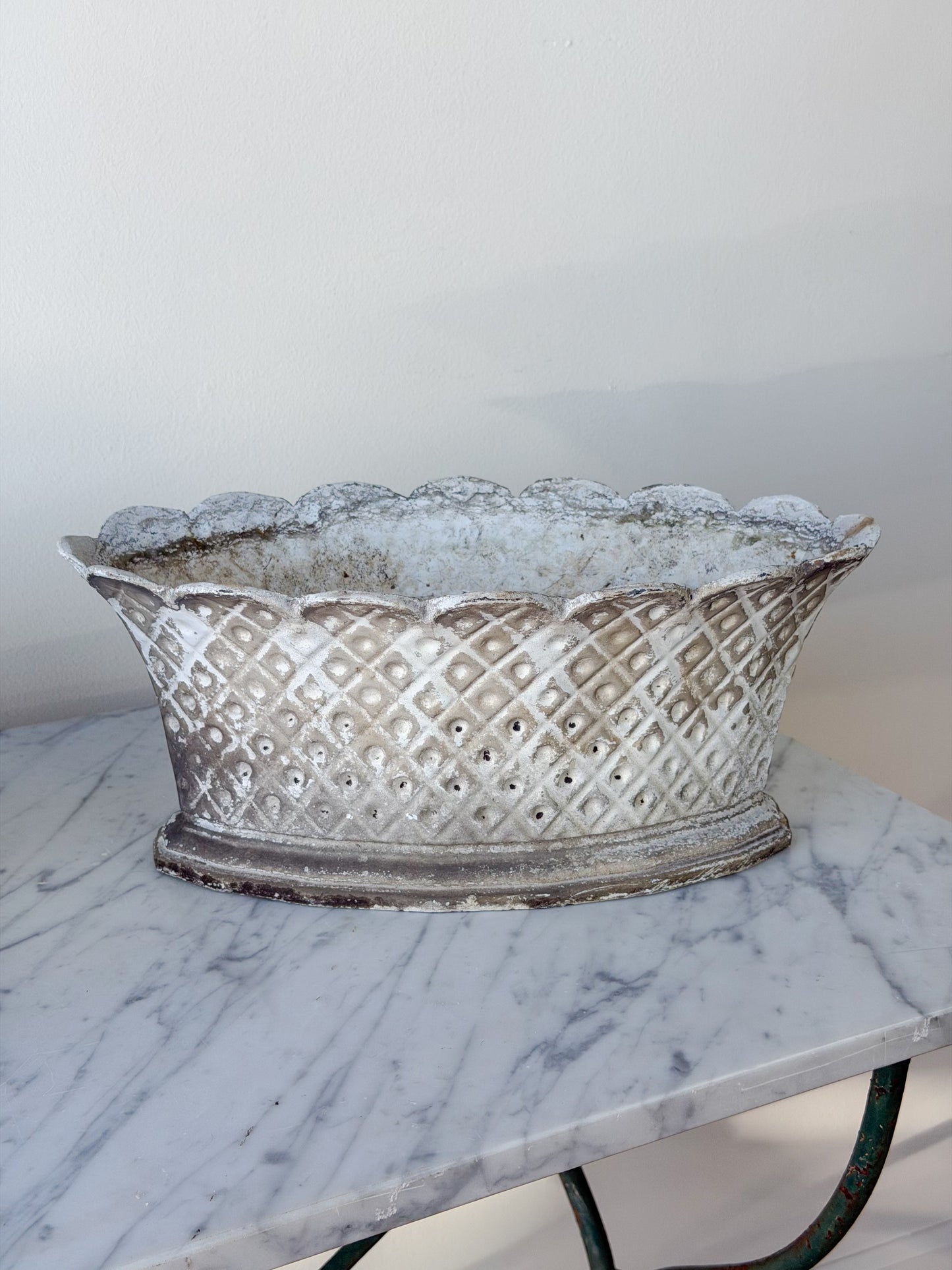 Antique French Cast Iron Scalloped Planter Pair