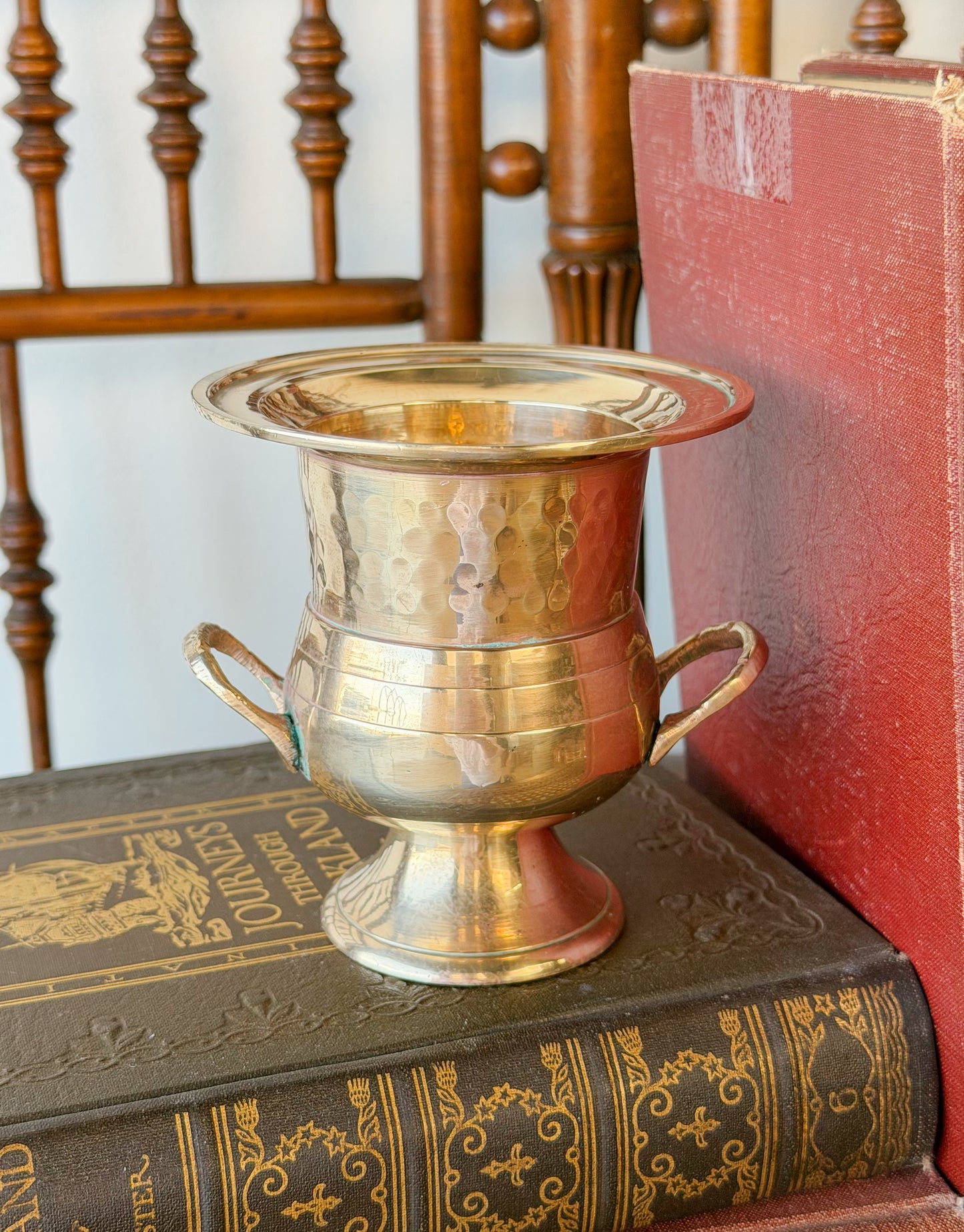 Miniature Vintage Hammered Brass Urn