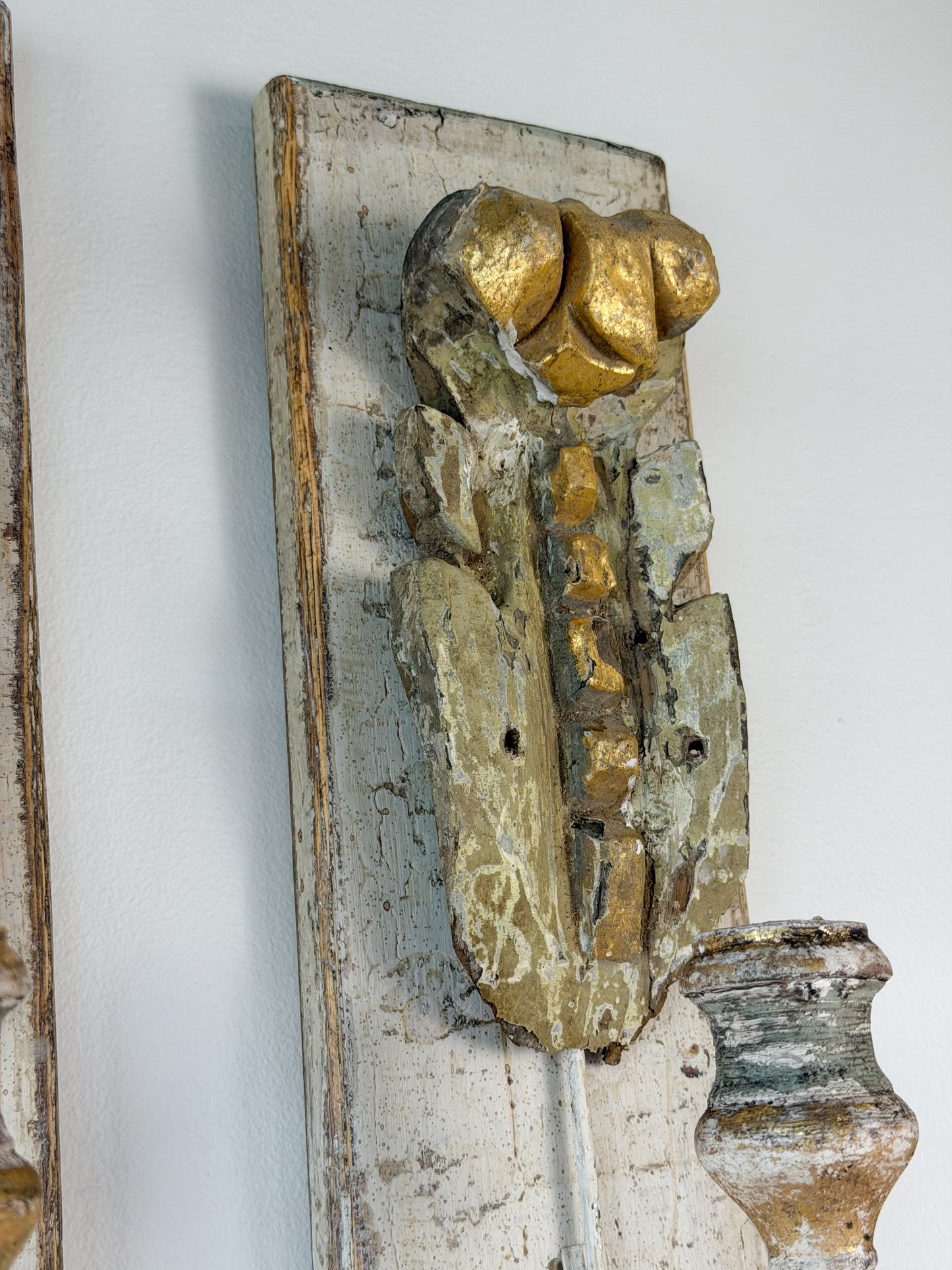 Architectural Salvage Candle Sconce Pair (Linen/Sage)