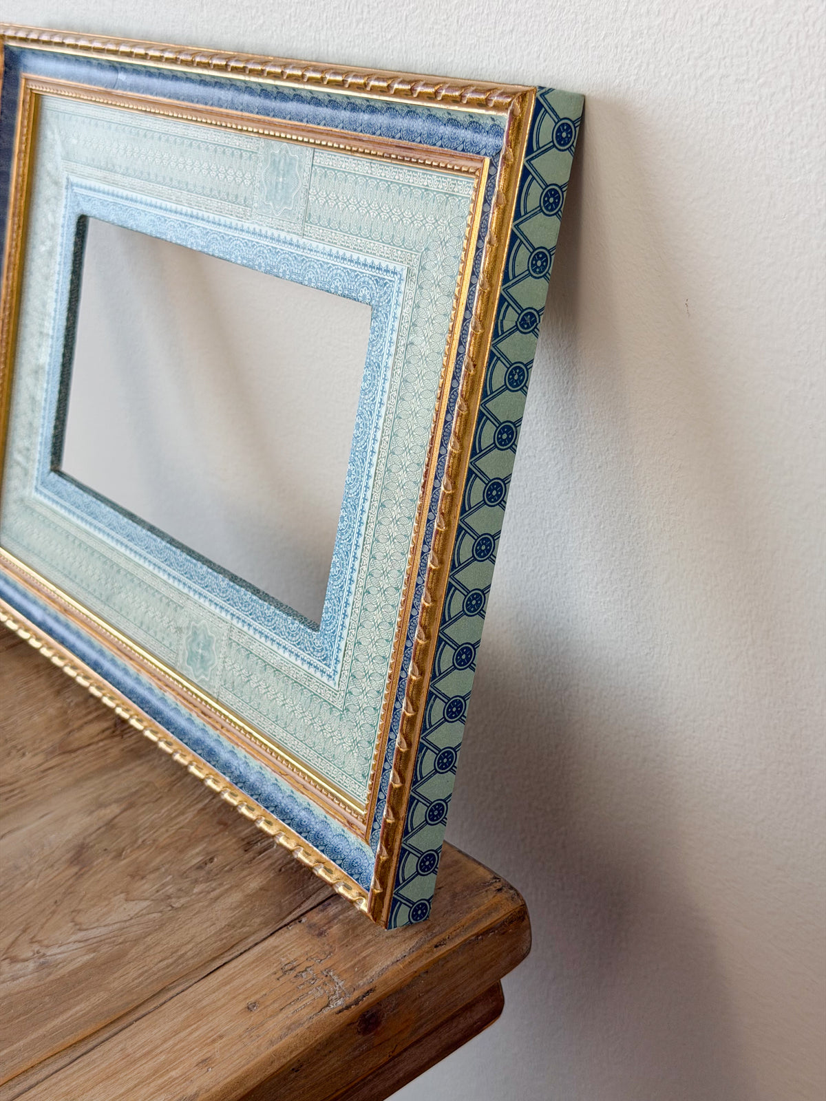 French Découpage Frame No. VI | Blue/Green Gold + Art Deco Border
