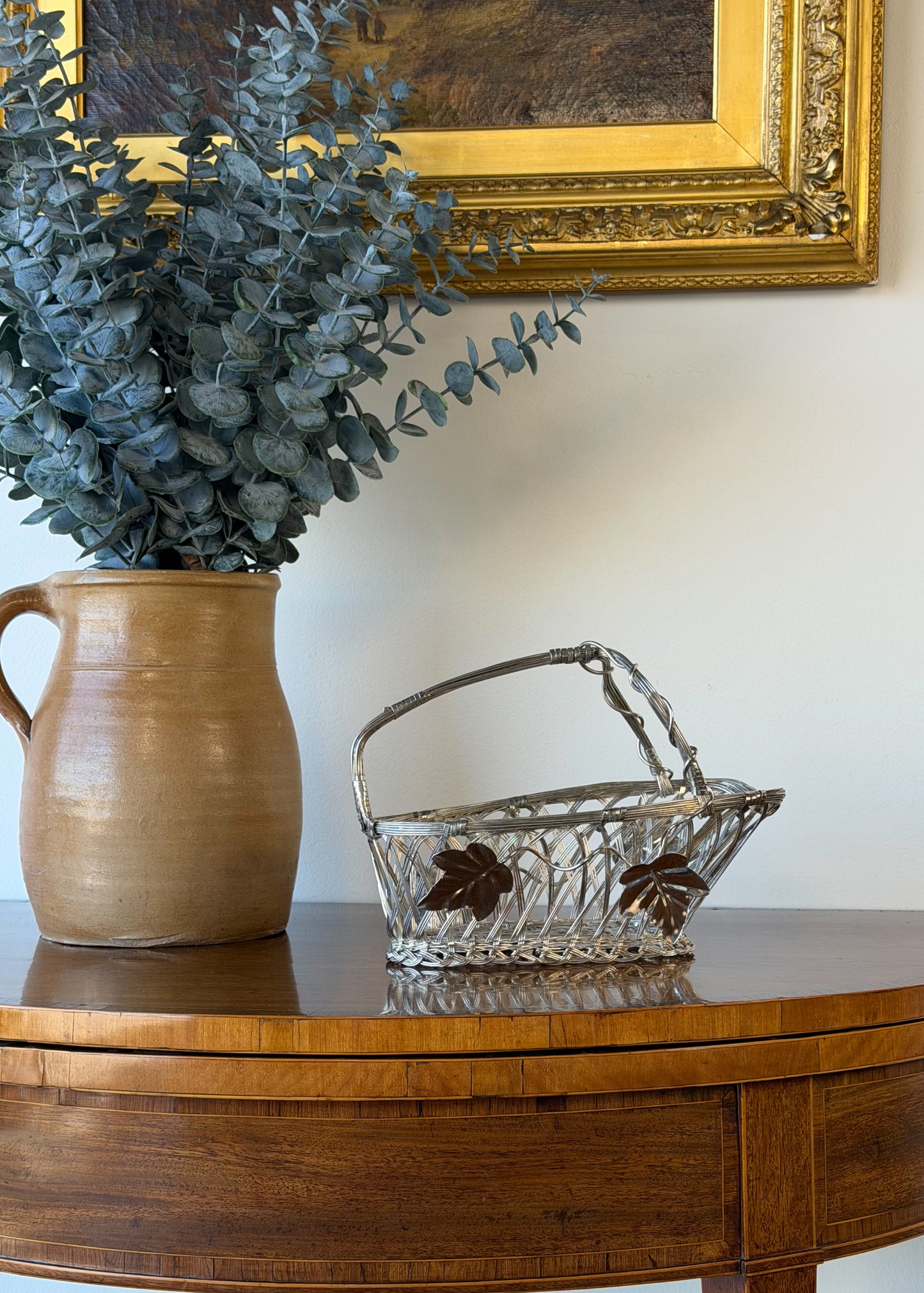 Vintage French Silverplate Wine Basket with Ivy Motif (No. 9)
