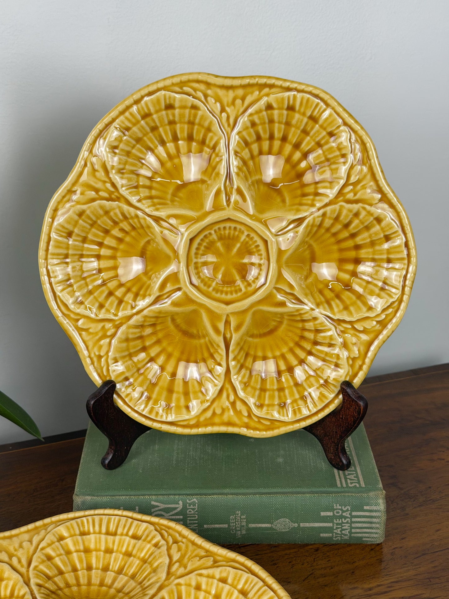 Vintage Yellow Sarreguemines Majolica Oyster Plates