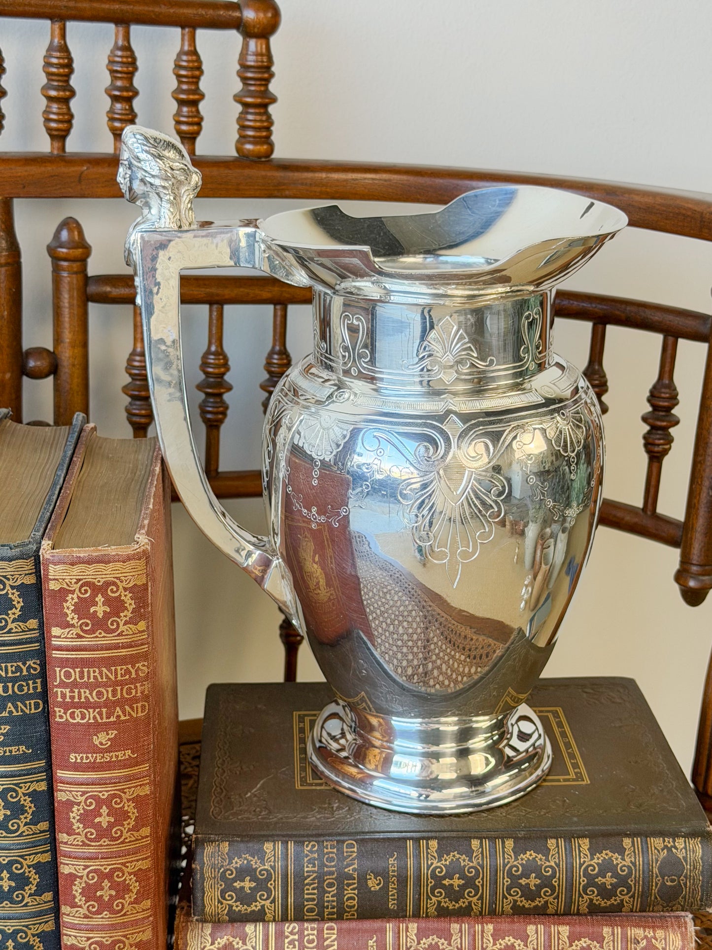 Antique Meriden Britannia Co. Silverplate Water Pitcher with Caryatid Handle