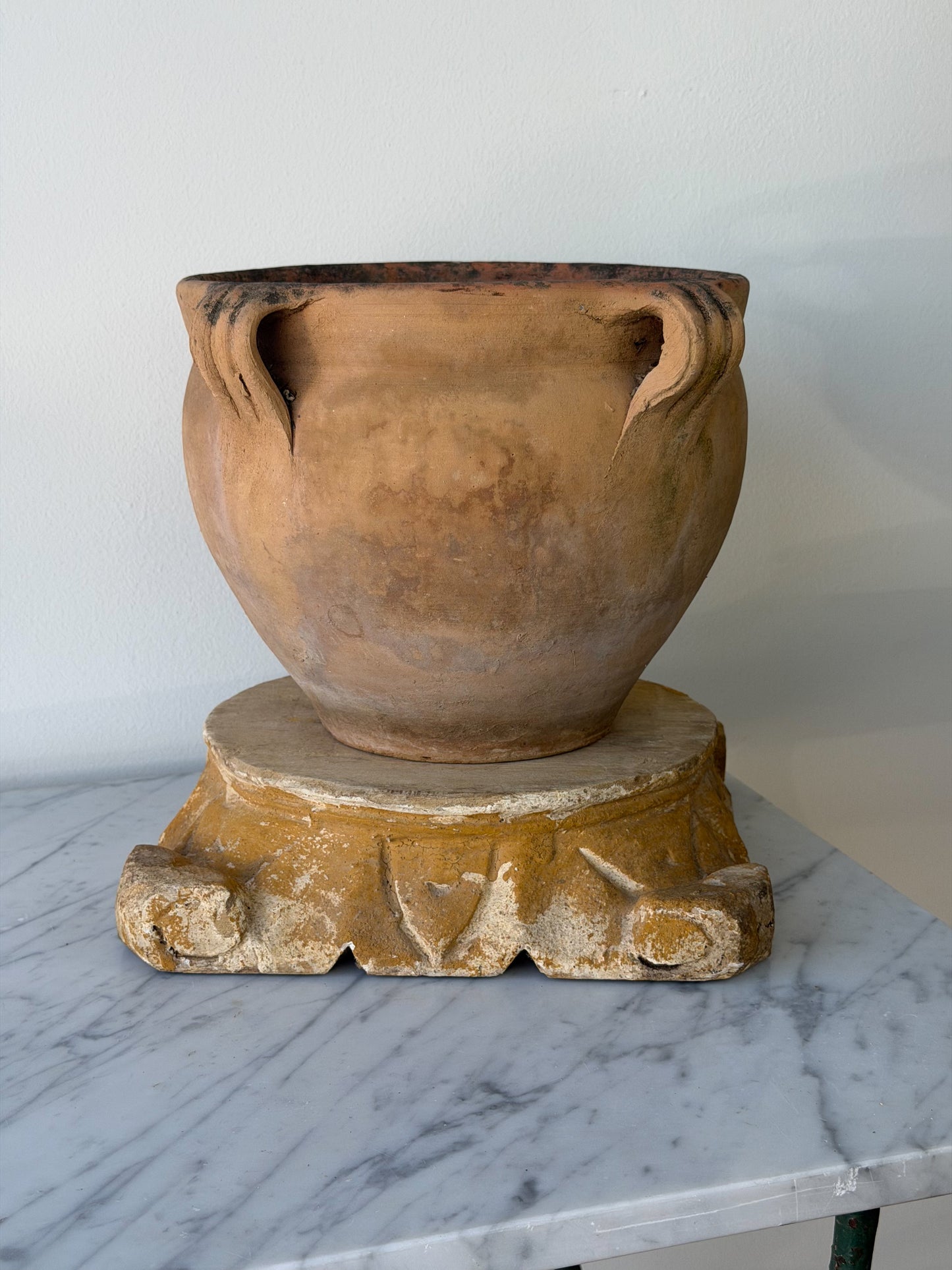 Vintage French Round Terracotta Planter Pair