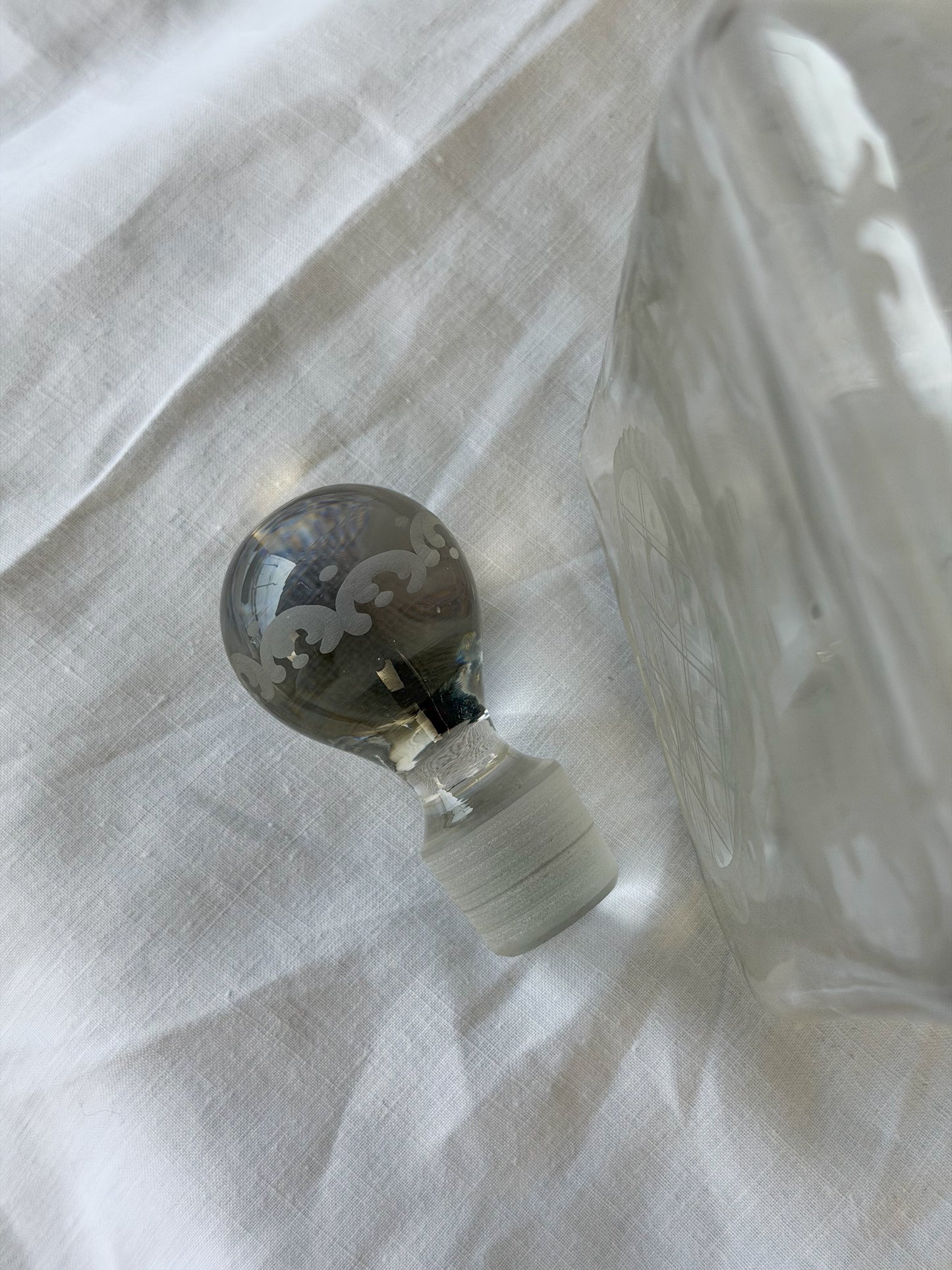 Belgian Antique Etched Glass Decanter