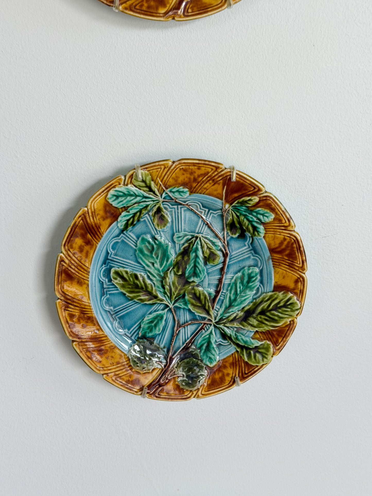 Antique French Majolica Chestnut Leaf Plate