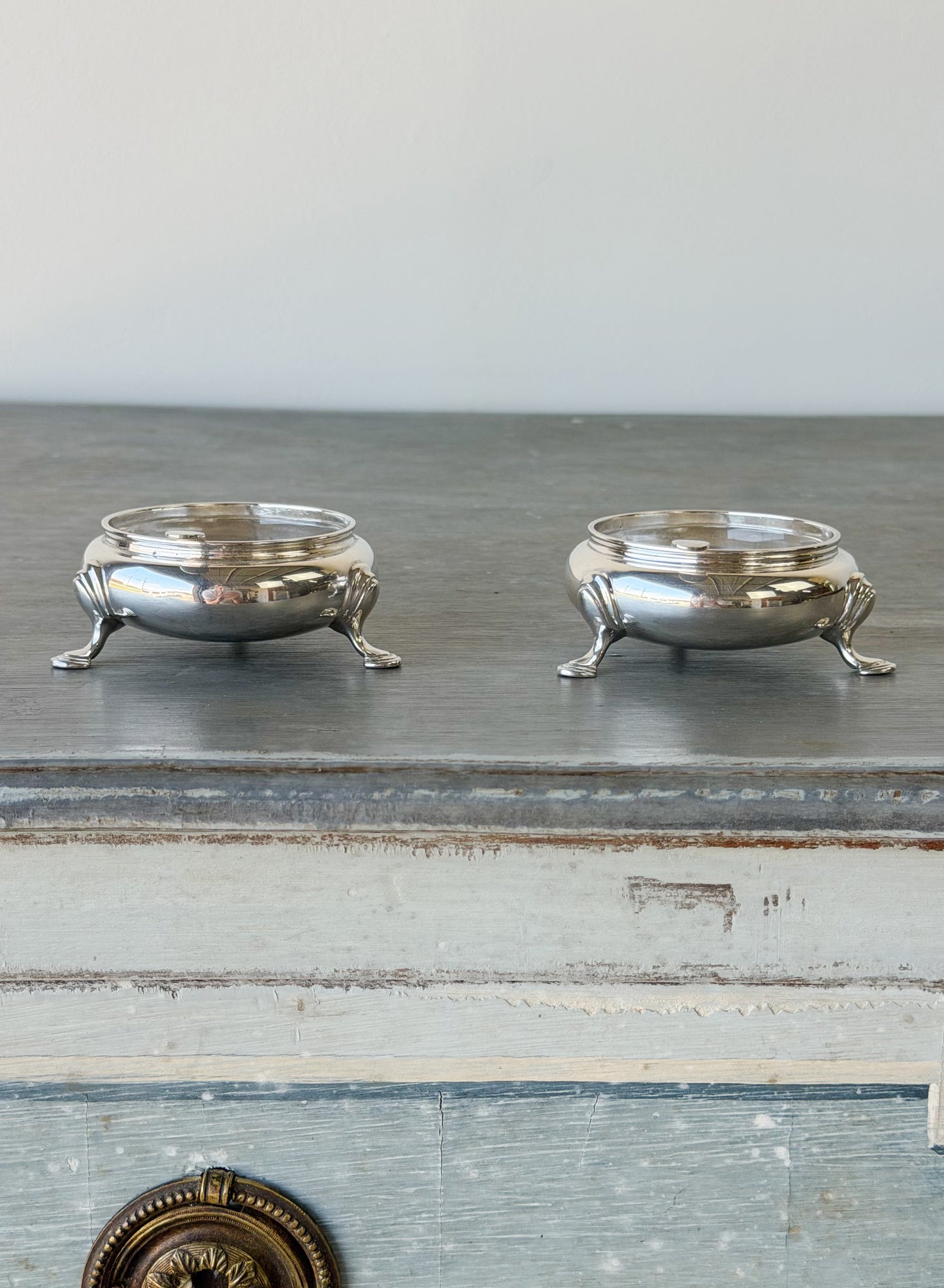 Antique Silverplate Footed Salt Cellar Pair