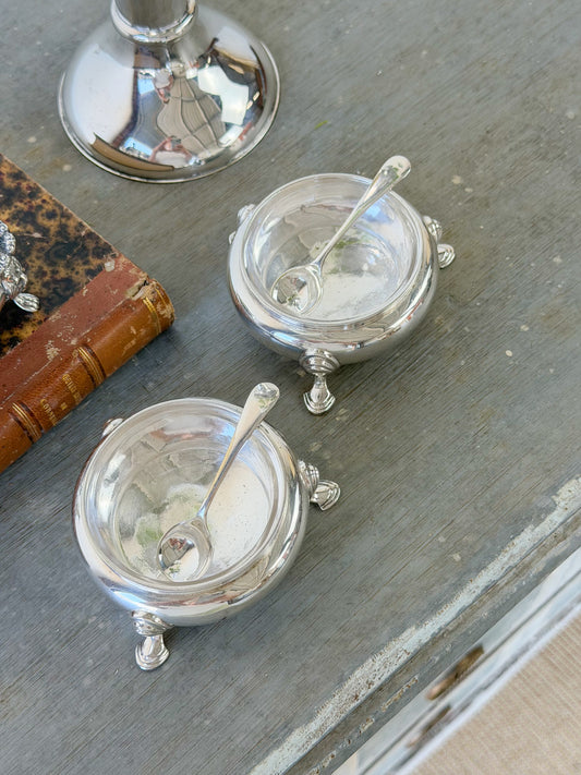 Antique Silverplate Footed Salt Cellar Pair