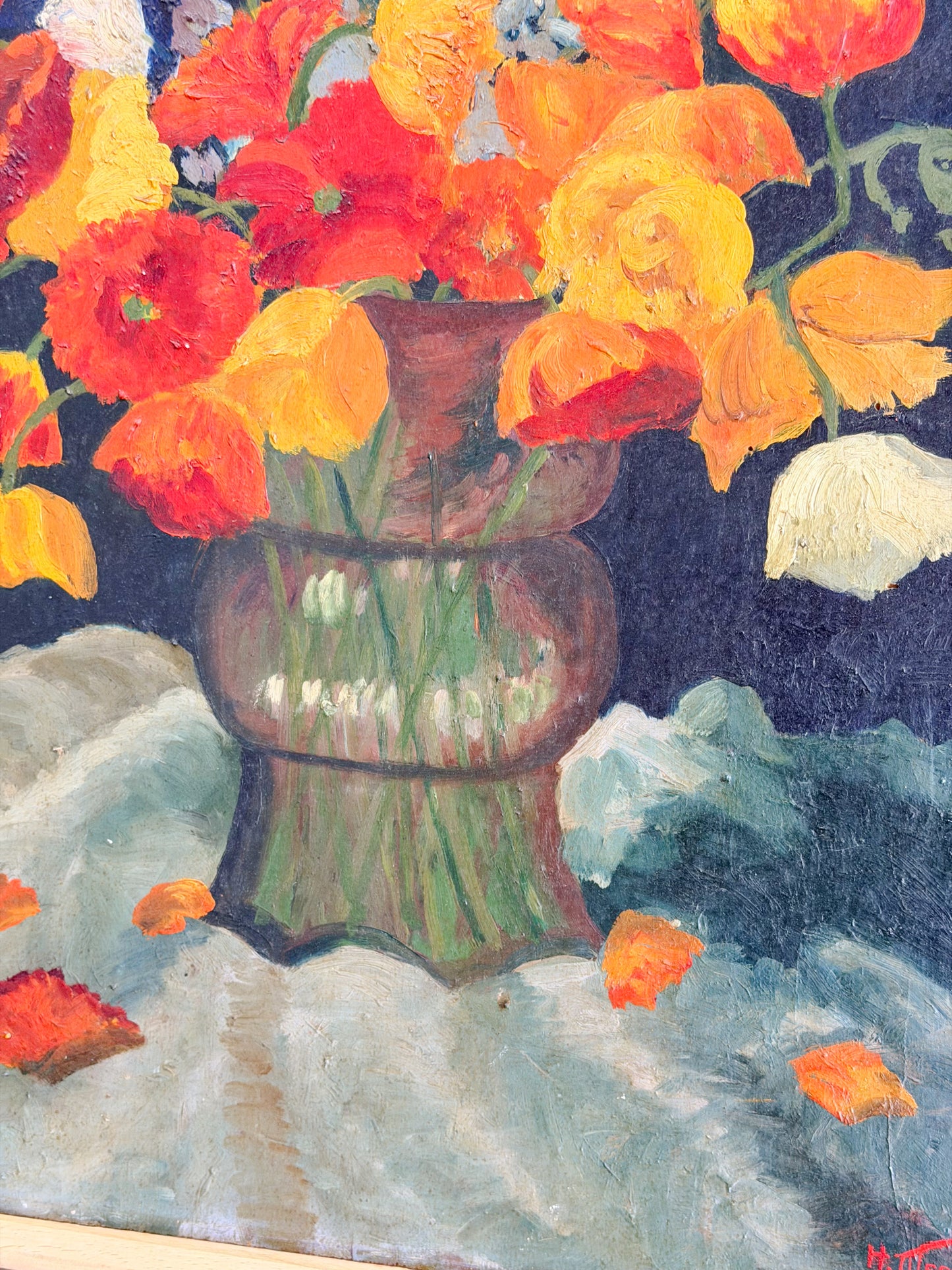 Moody Floral Still Life Oil on Board