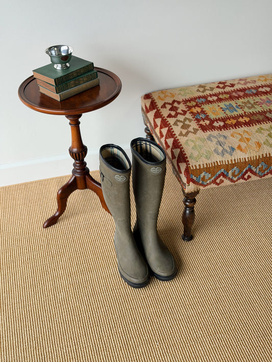 Antique Kilim Footstool (Green/Burgundy)