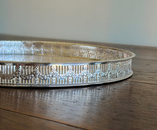English Silverplate Gallery Tray with ‘V’ Monogram