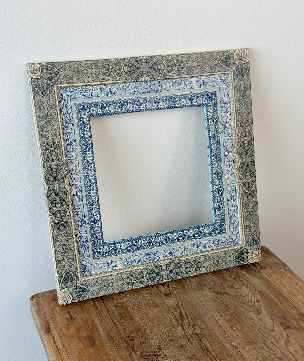 French Découpage Frame No. VIII | Square Dark Blue/Light Blue/Turquoise