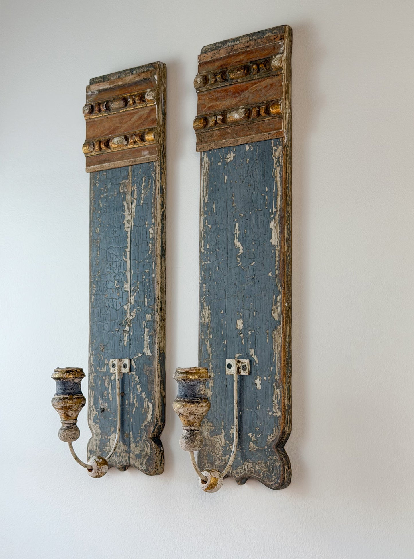 Architectural Salvage Candle Sconce Pair (Slate)