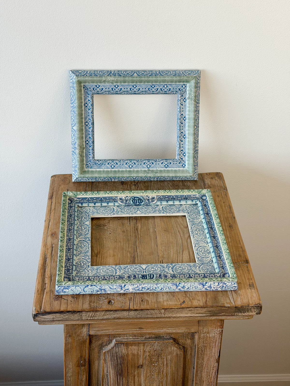 French Découpage Frame Pair No. I | Blue/Green Ridges