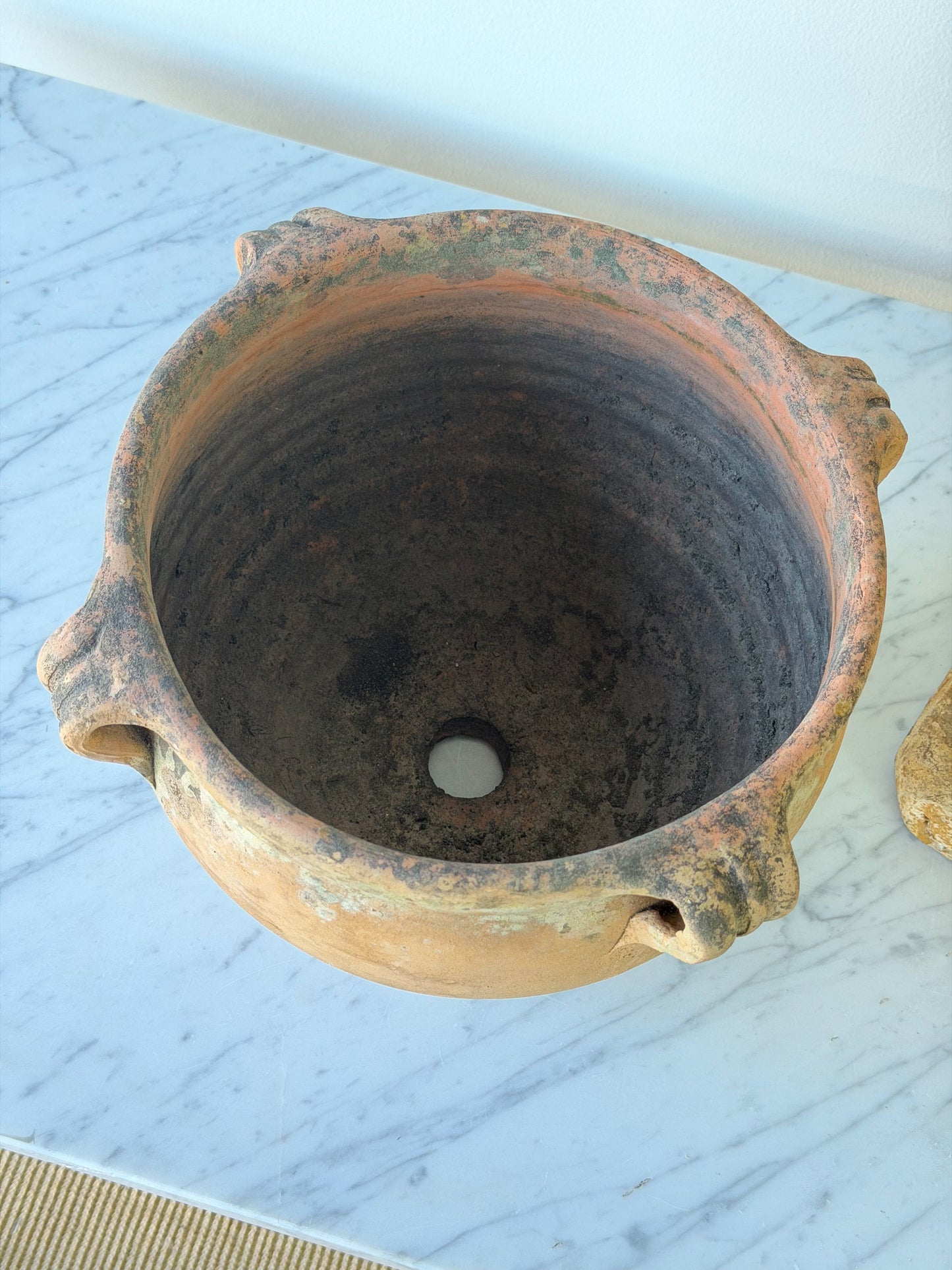 Vintage French Round Terracotta Planter Pair
