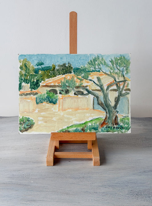 Small Gouache on Cardboard Landscape Painting