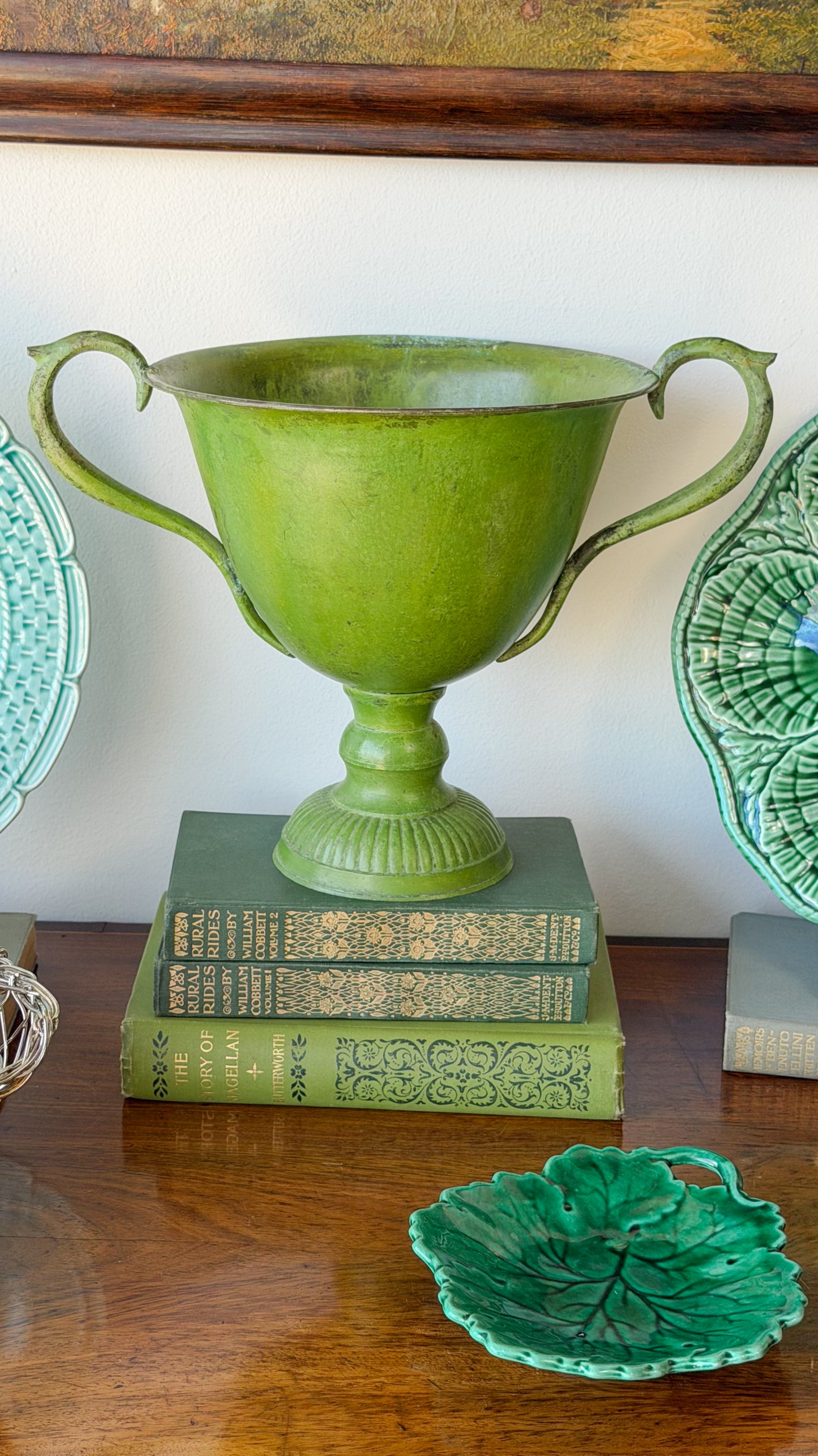 Painted Green Pedestal Urn