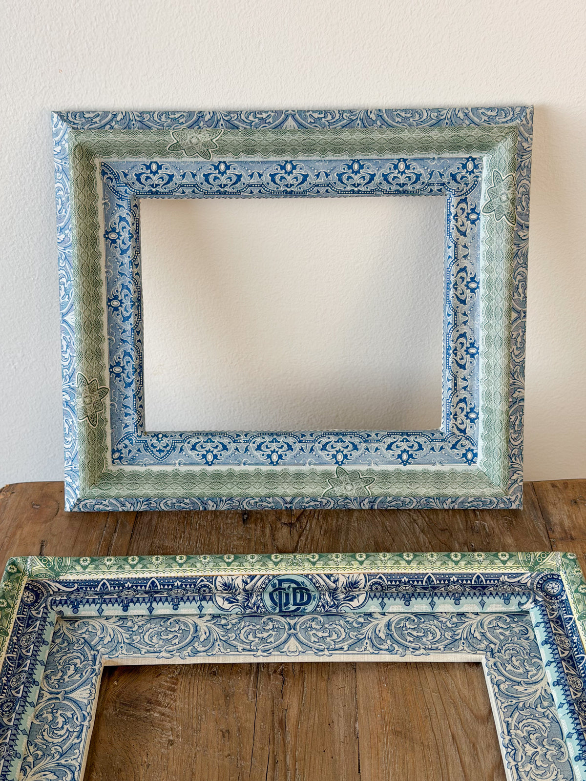French Découpage Frame Pair No. I | Blue/Green Ridges