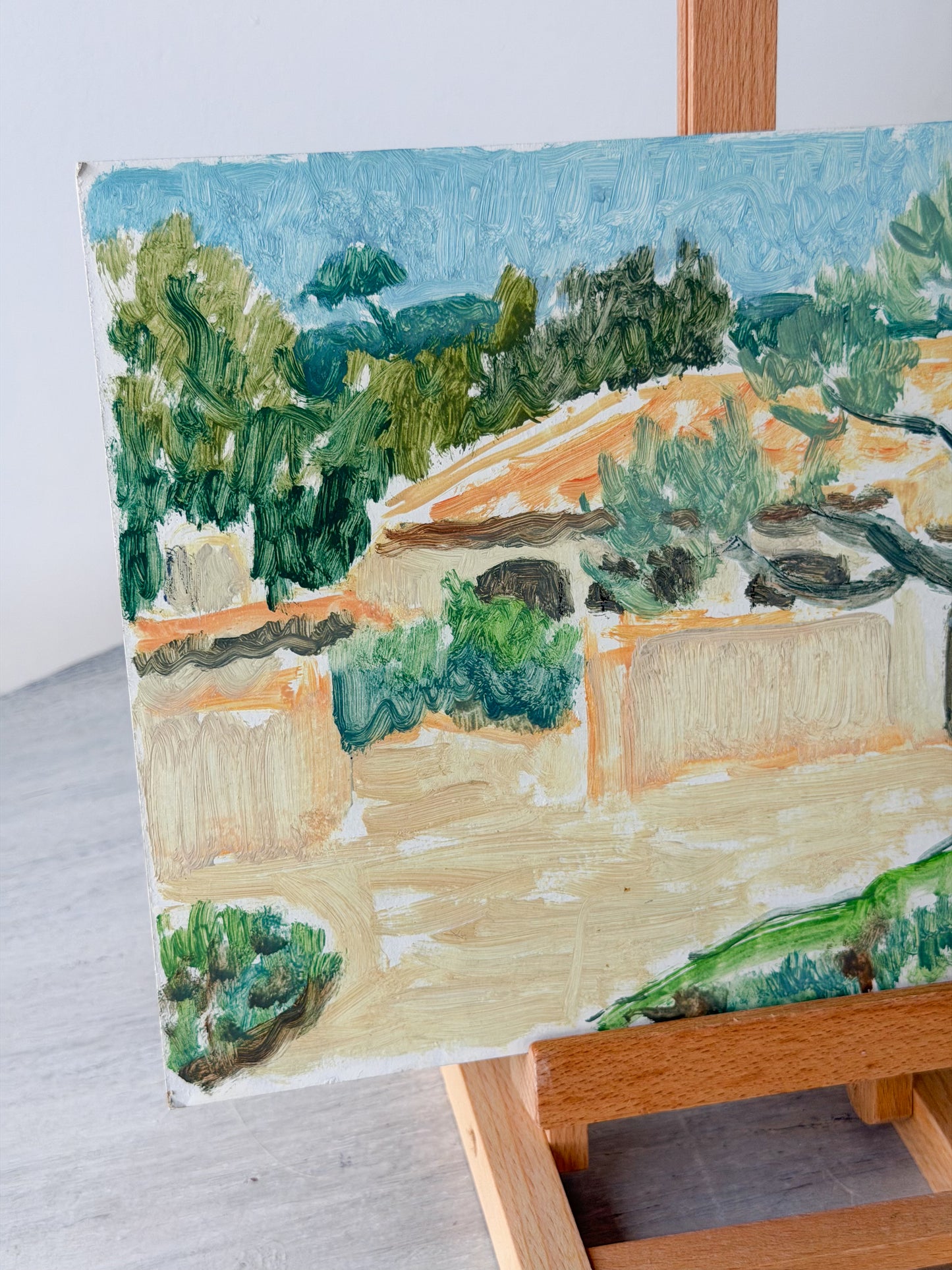 Small Gouache on Cardboard Landscape Painting