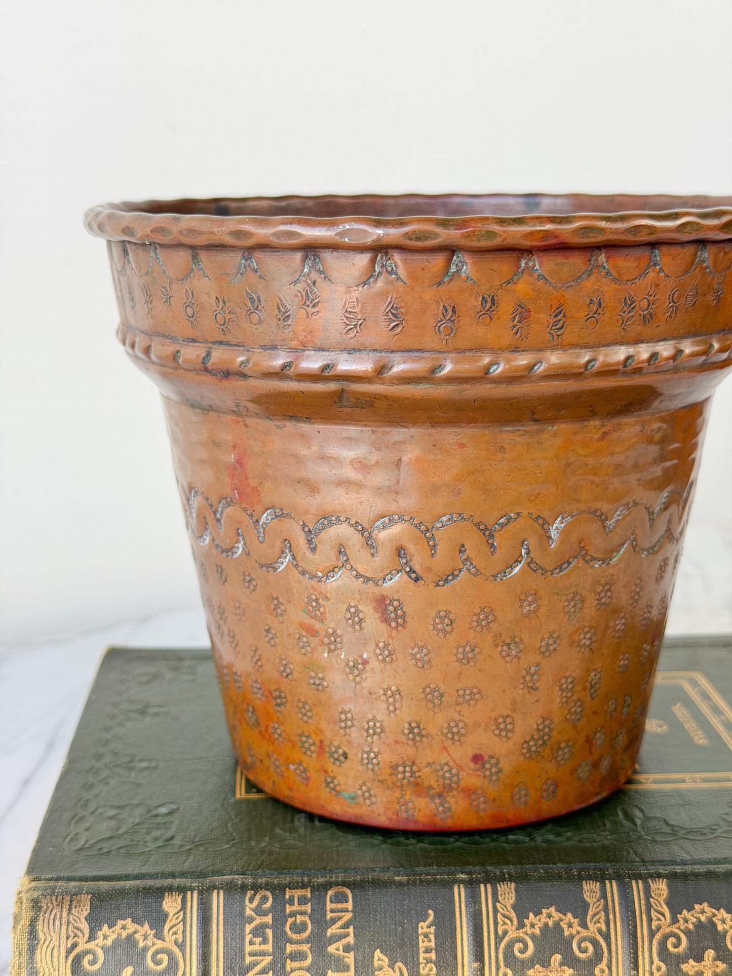 Vintage French Engraved Copper Planter