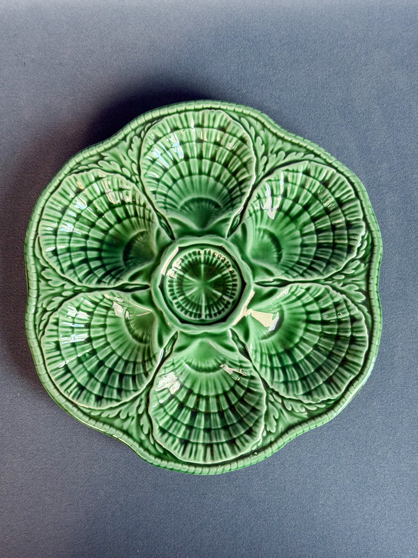 Vintage Green Sarreguemines Oyster Plate