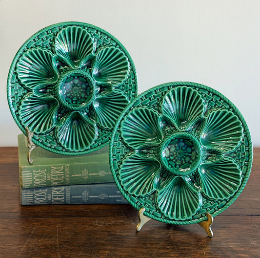 Antique French Majolica Oyster Plates