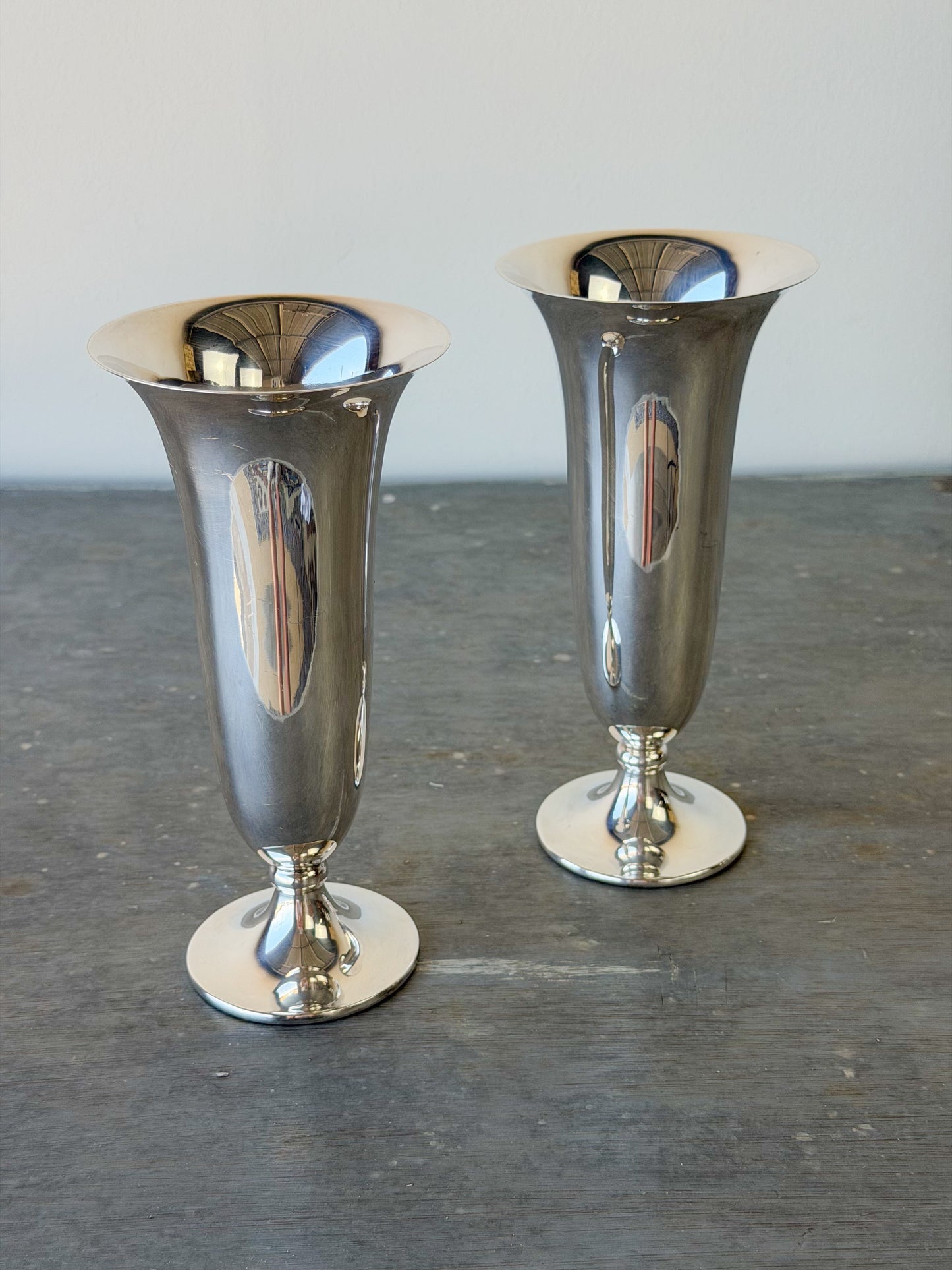 Vintage Silverplate Trumpet Vase Pair