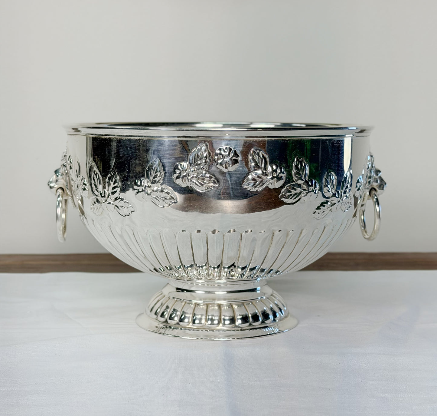 English Silverplate Pedestal Bowl with Lion’s Head Rings