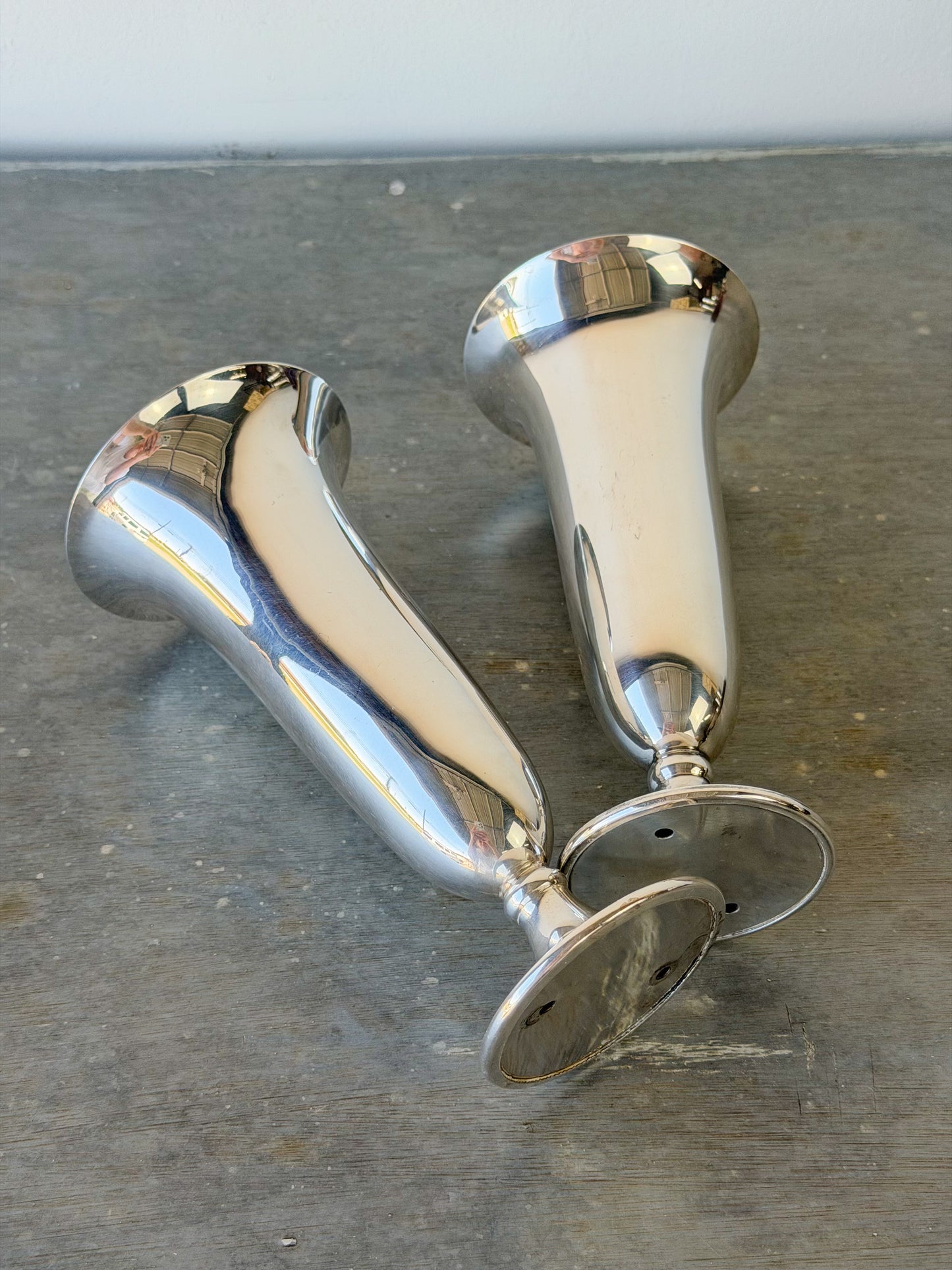 Vintage Silverplate Trumpet Vase Pair