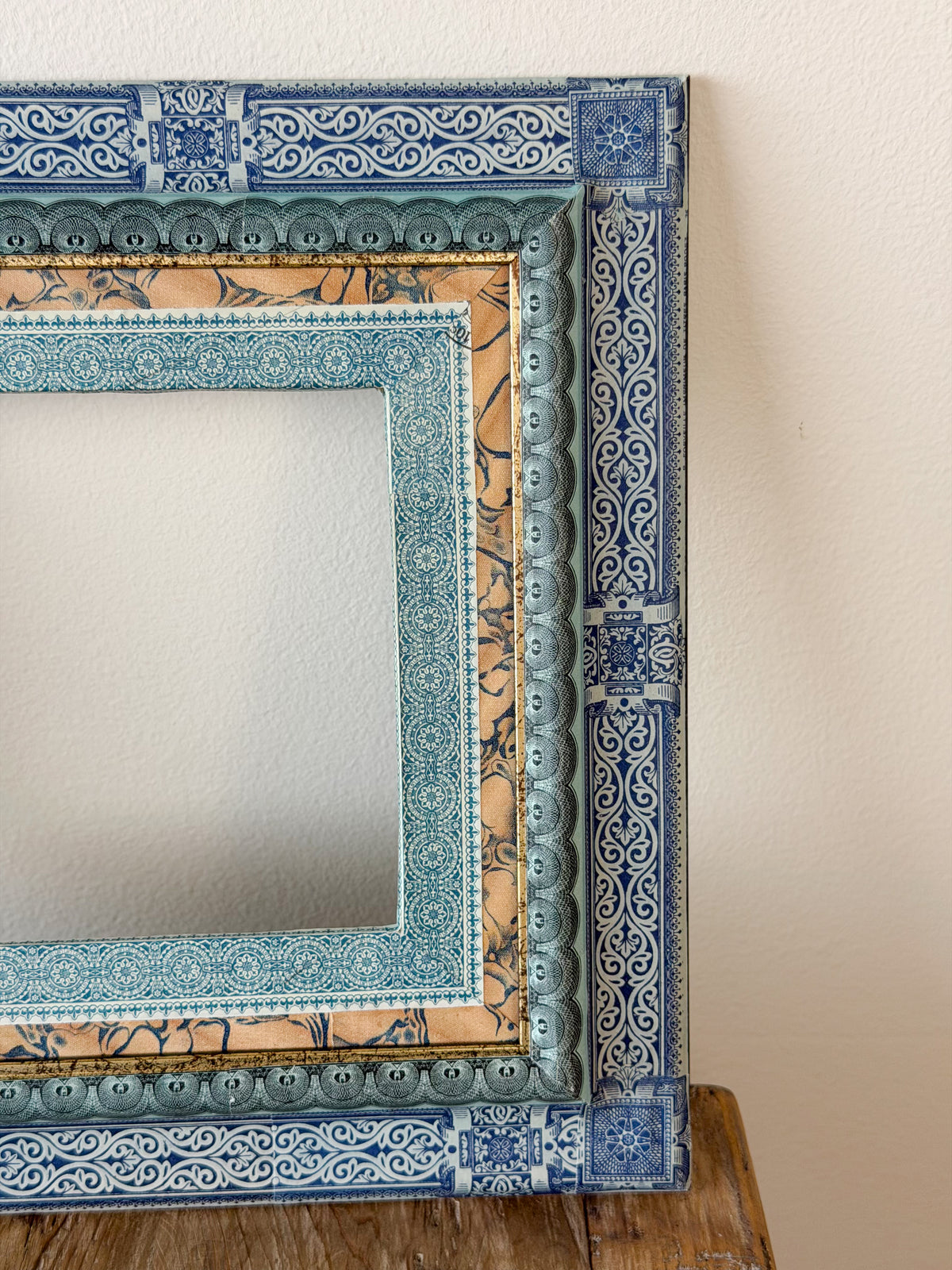 French Découpage Frame No. IX | Blue/Black Marbled + Metallic