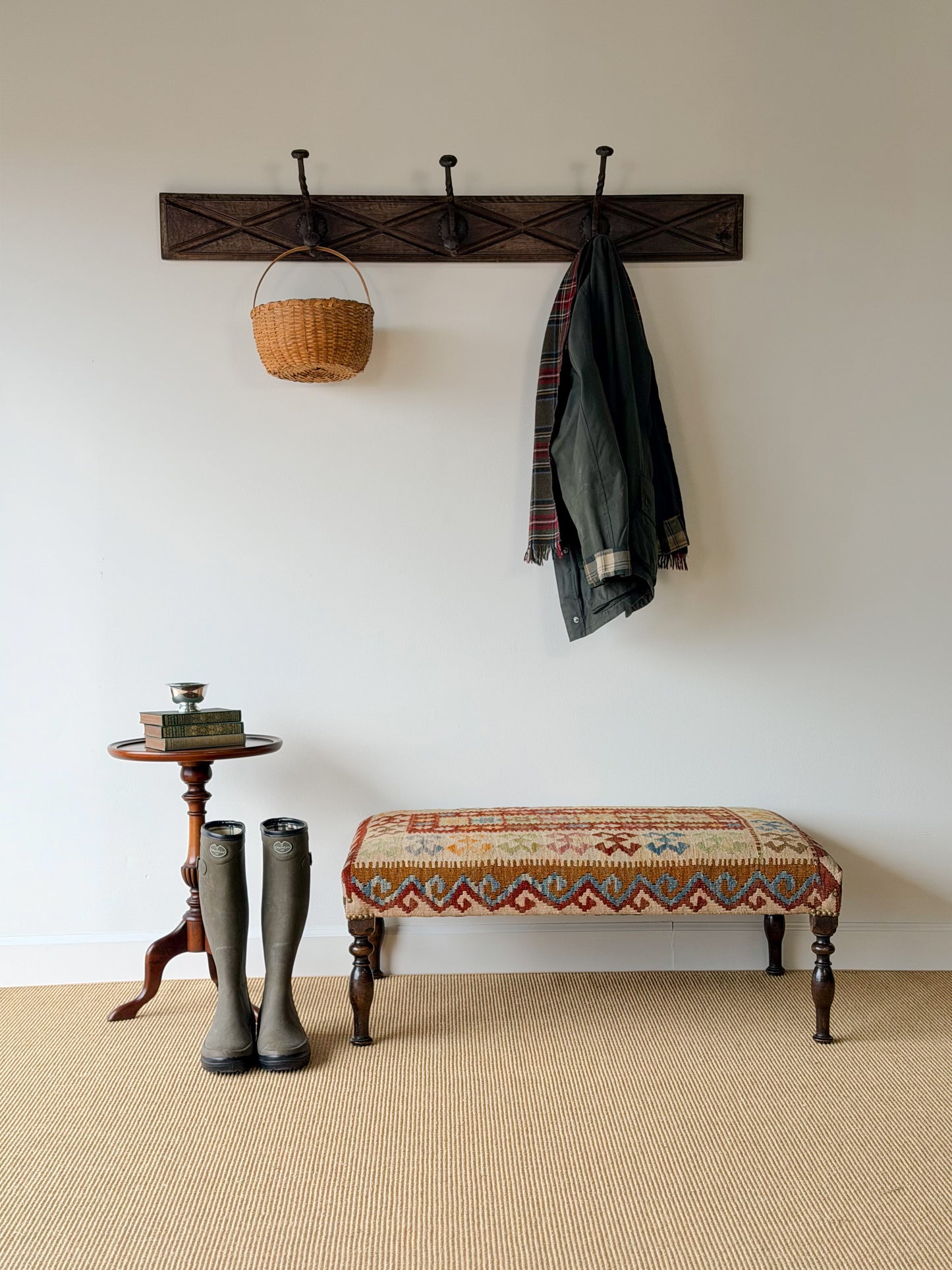 Early English Oak & Hand-Forged Iron Coat Rack