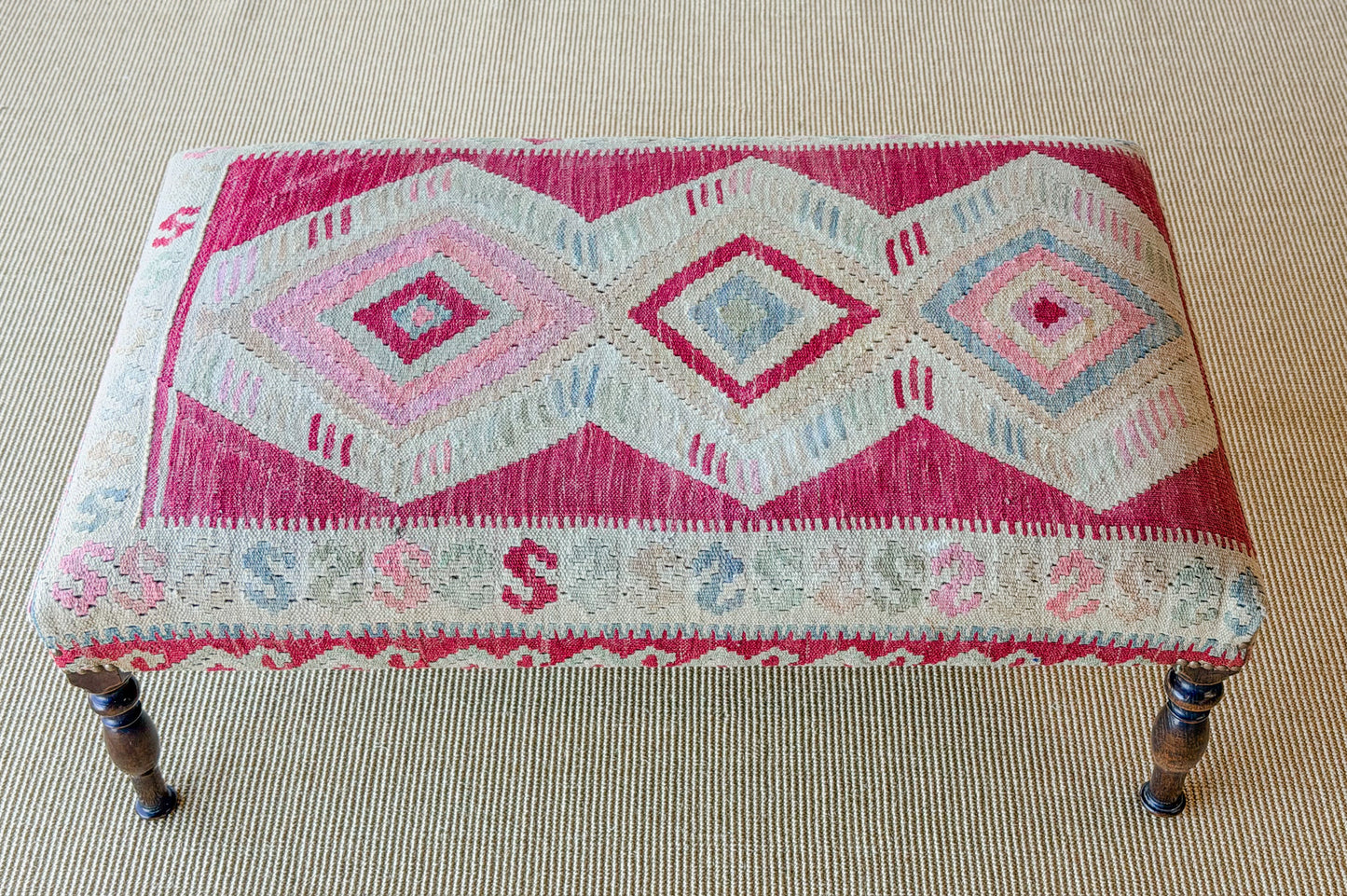 Antique Kilim Footstool (Red/Pink)