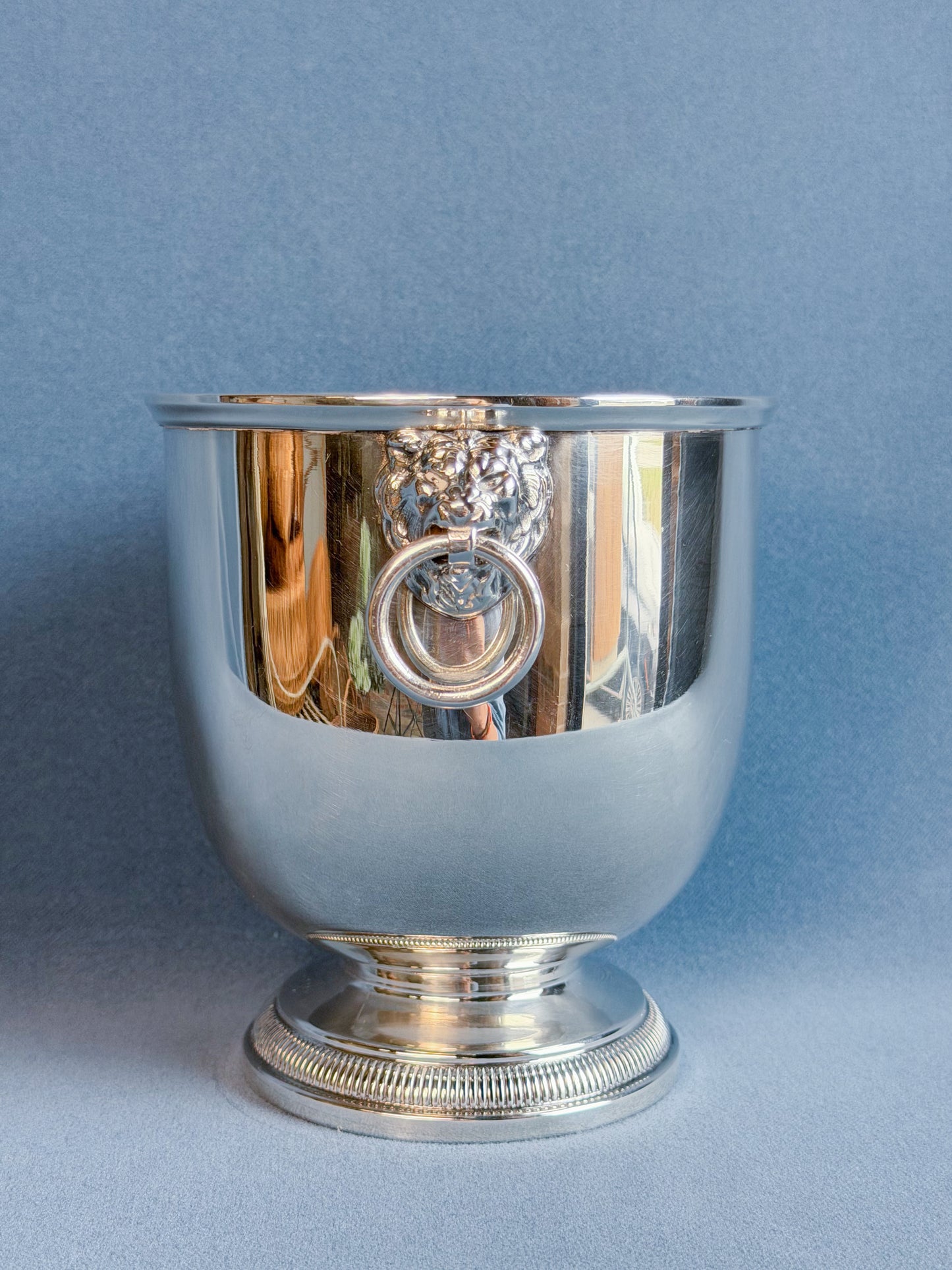 Vintage French Silverplate Ice Bucket with Lion’s Heads