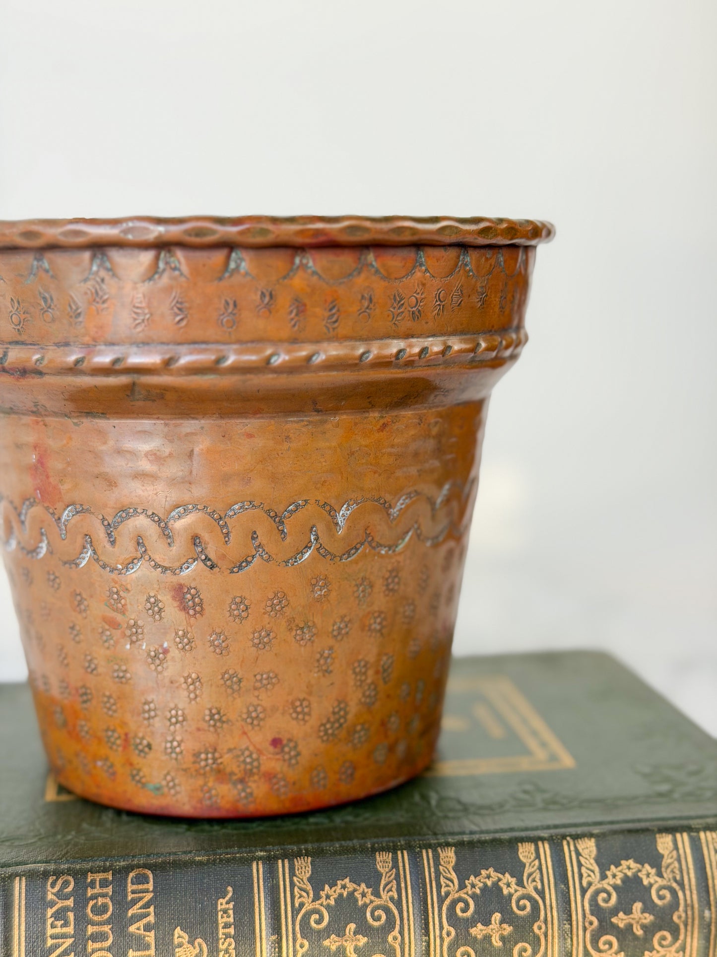 Vintage French Engraved Copper Planter