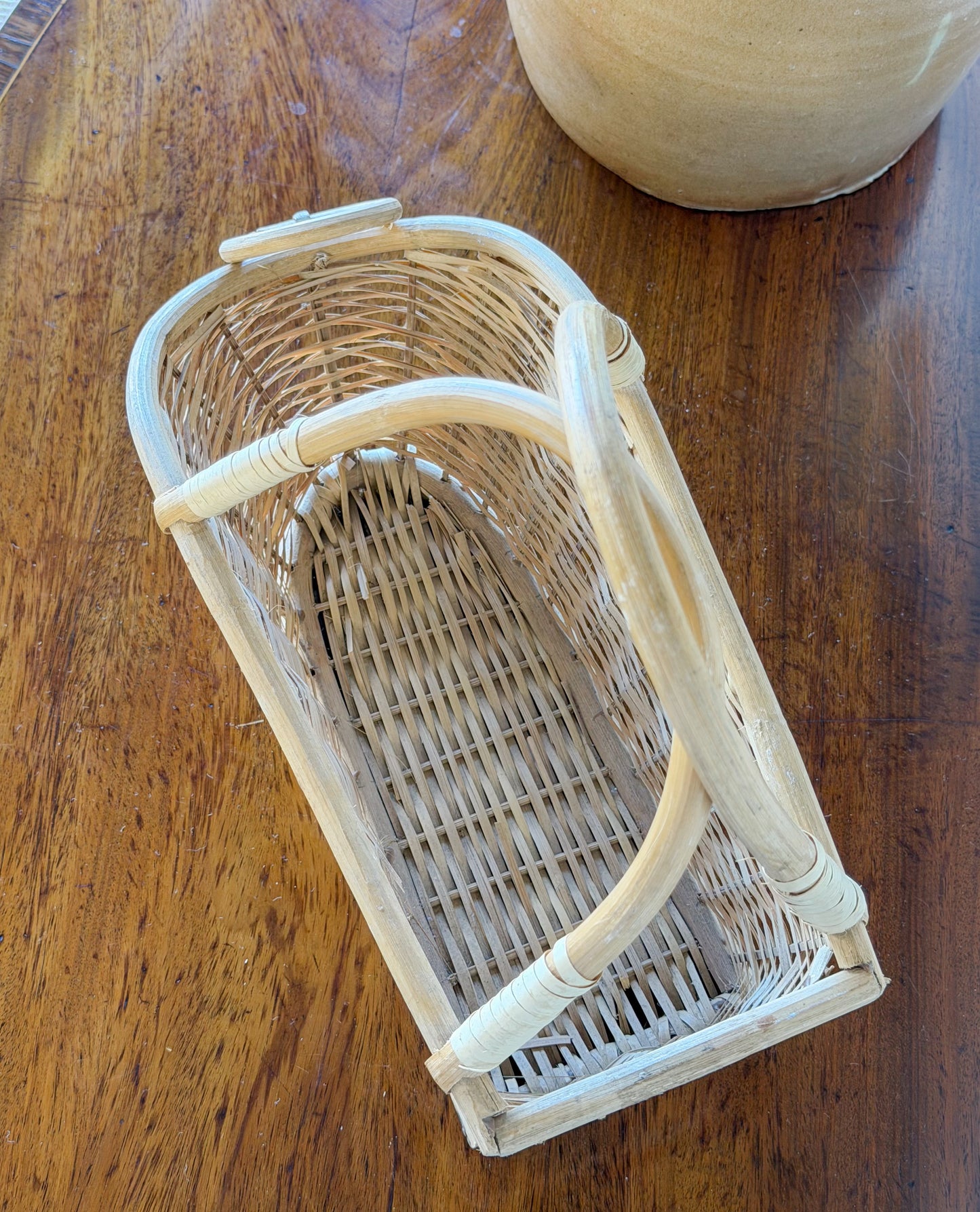 Vintage French Wicker & Rattan Wine Basket