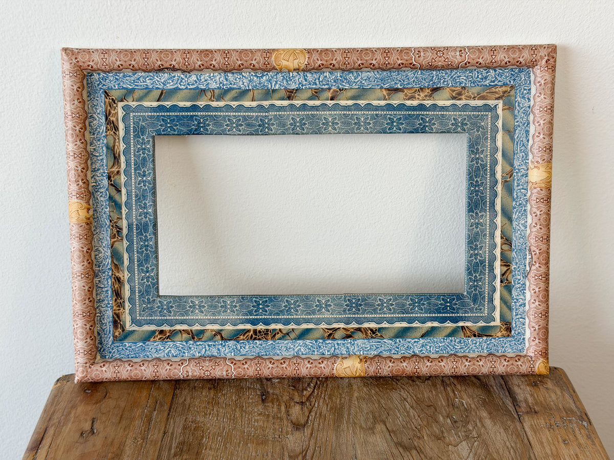 French Découpage Frame No. I | Brown/Red/Blue Marble