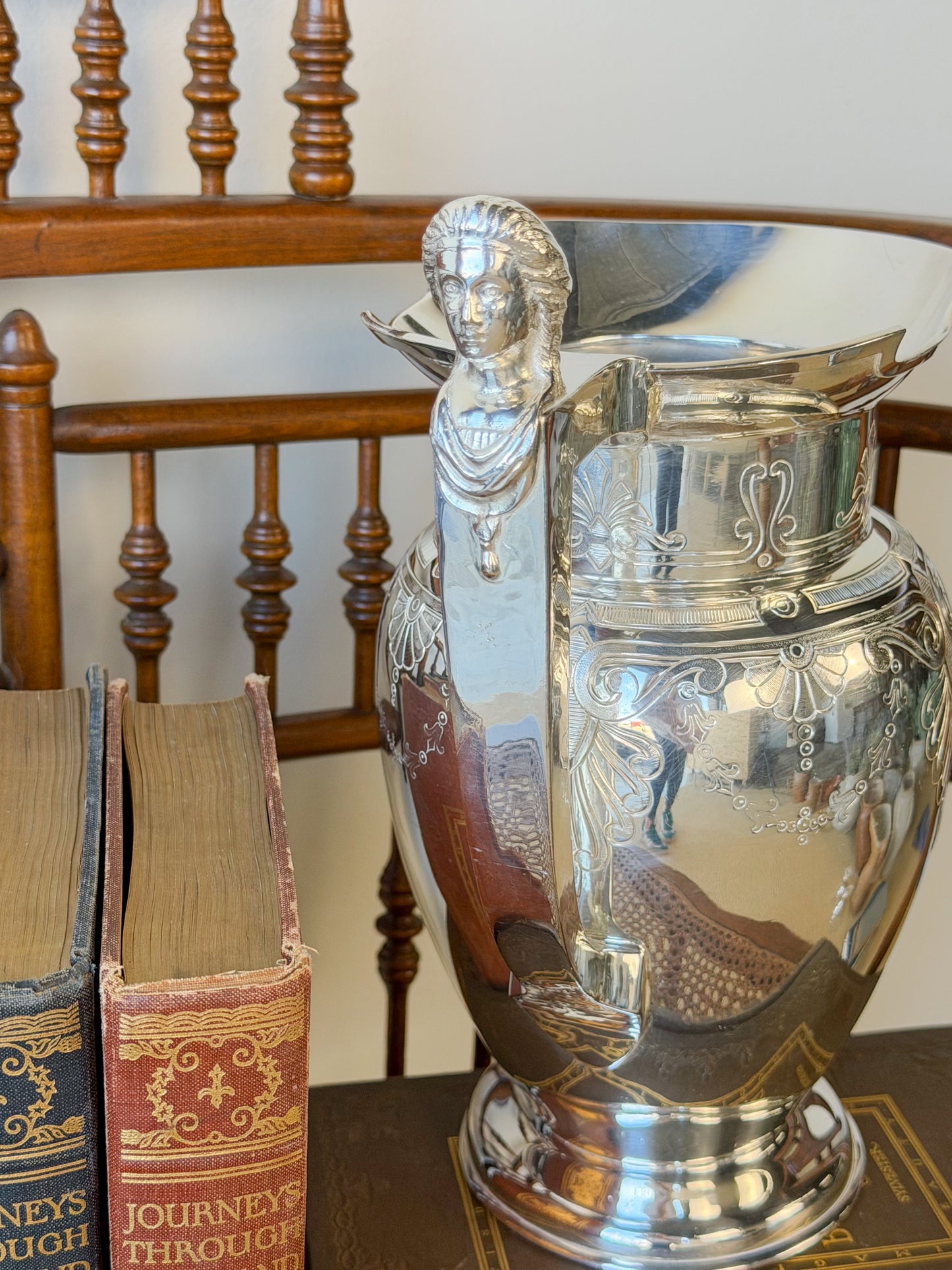 Antique Meriden Britannia Co. Silverplate Water Pitcher with Caryatid Handle