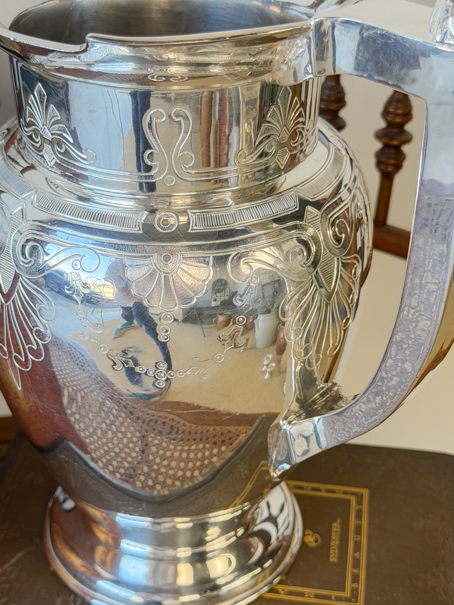 Antique Meriden Britannia Co. Silverplate Water Pitcher with Caryatid Handle