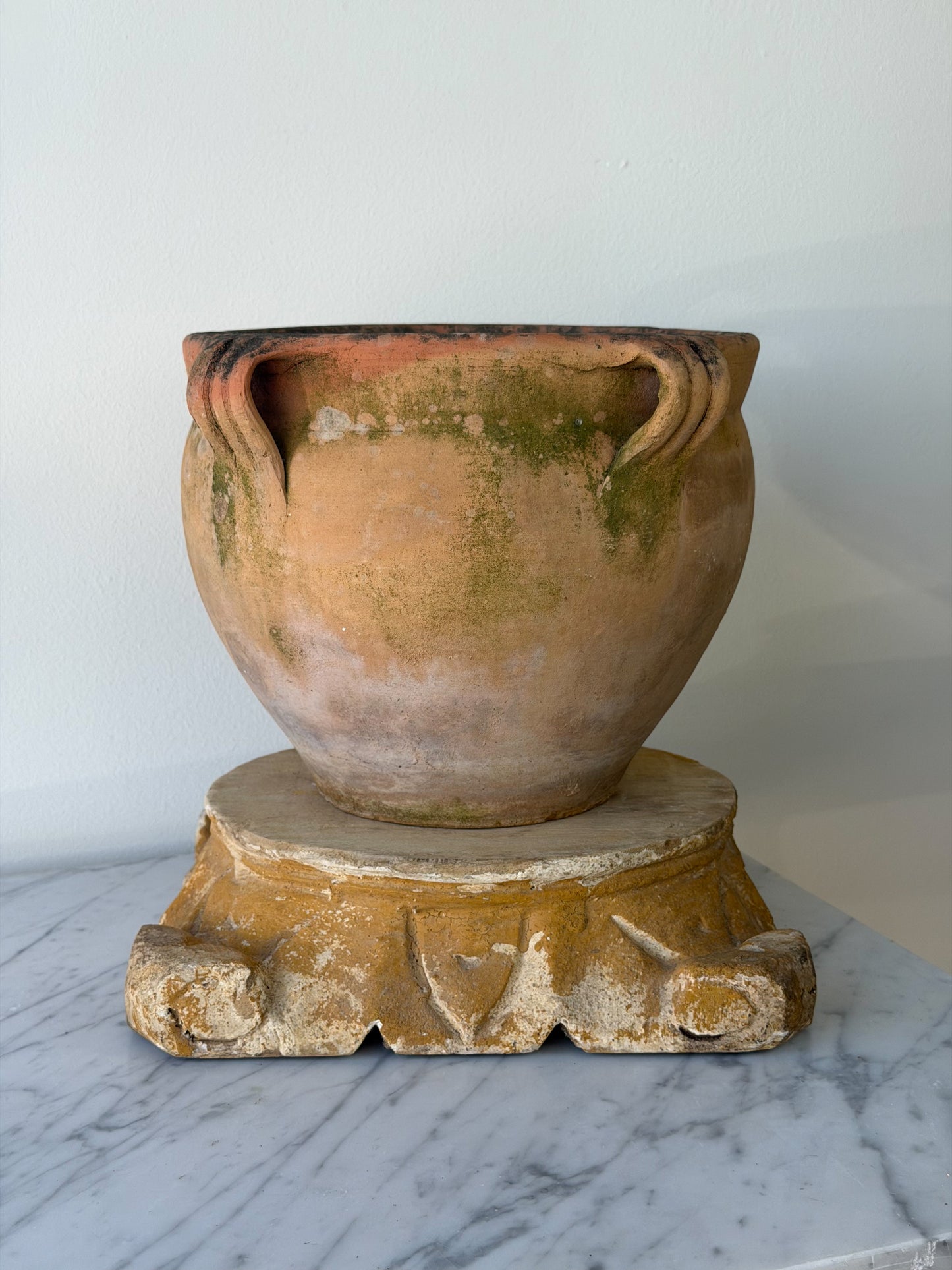 Vintage French Round Terracotta Planter Pair