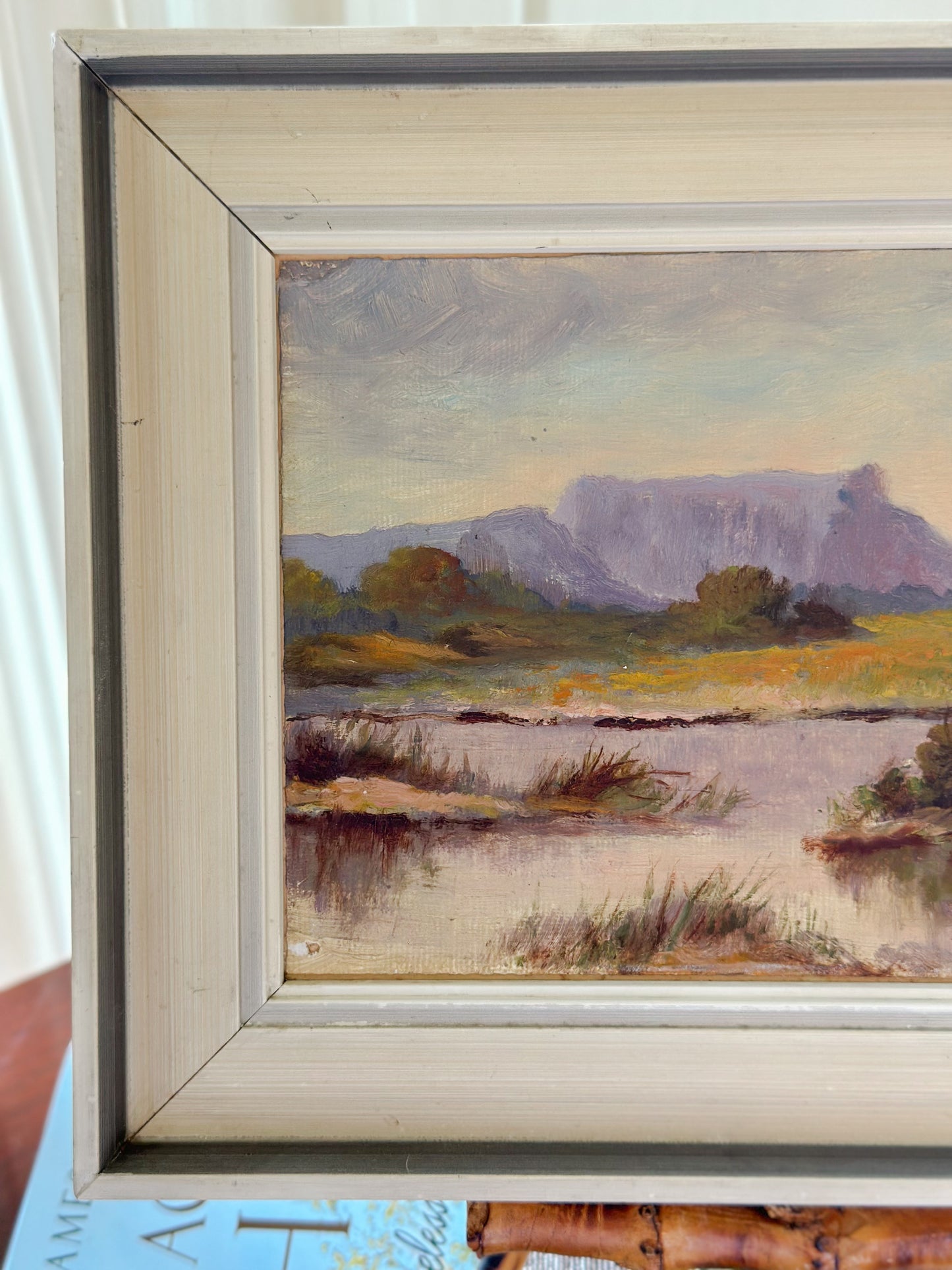 ‘View of Table Mountain from Cape Fear’ Framed Miniature Oil on Canvas